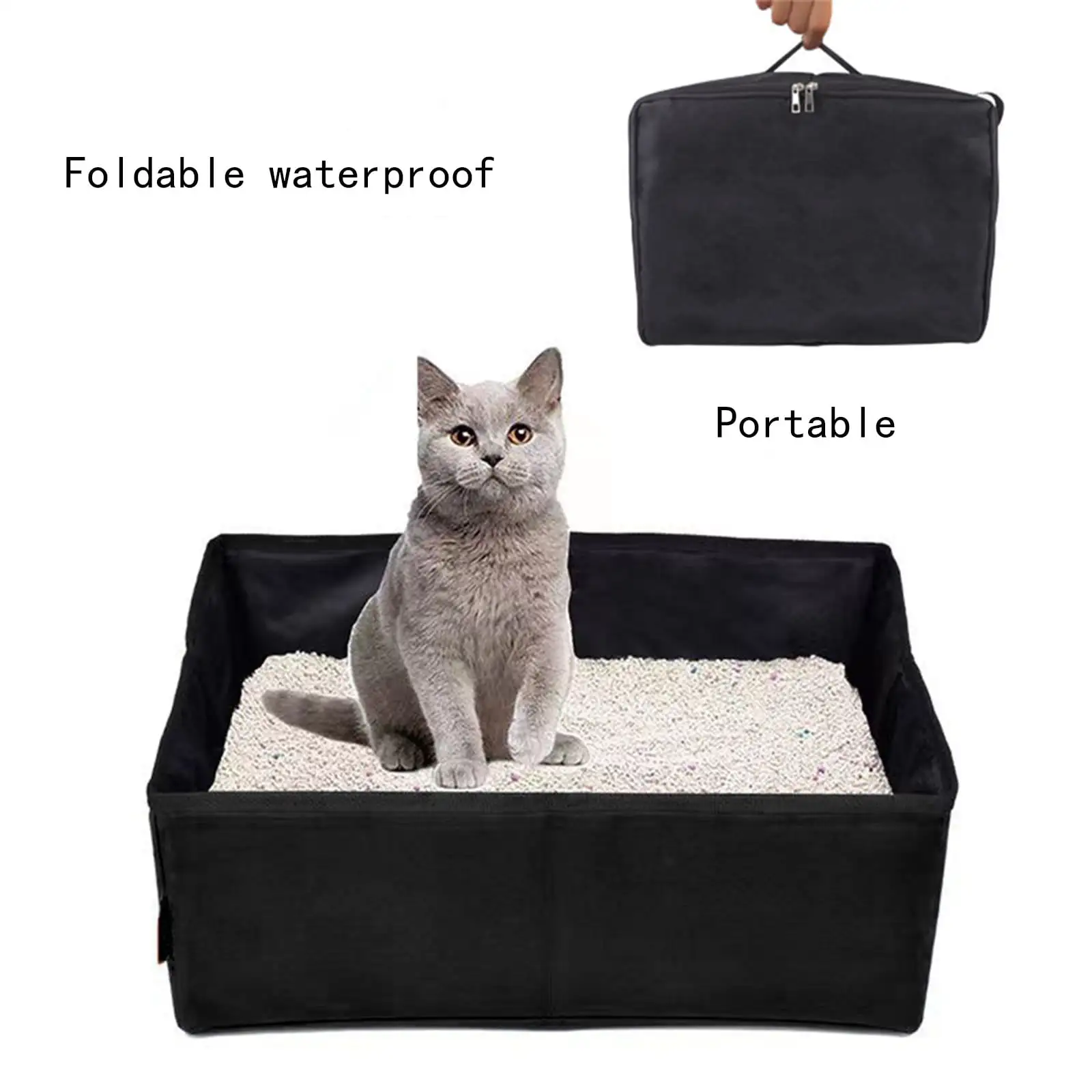 Cevemin Travel Litter Box. Foldable to Carry Outdoor Oxford Cloth. Portable. Lightweight. Leak-Proof & Easy to Store for Camping. Hotels or at Home (for Medium Cats and Kittens. Black)