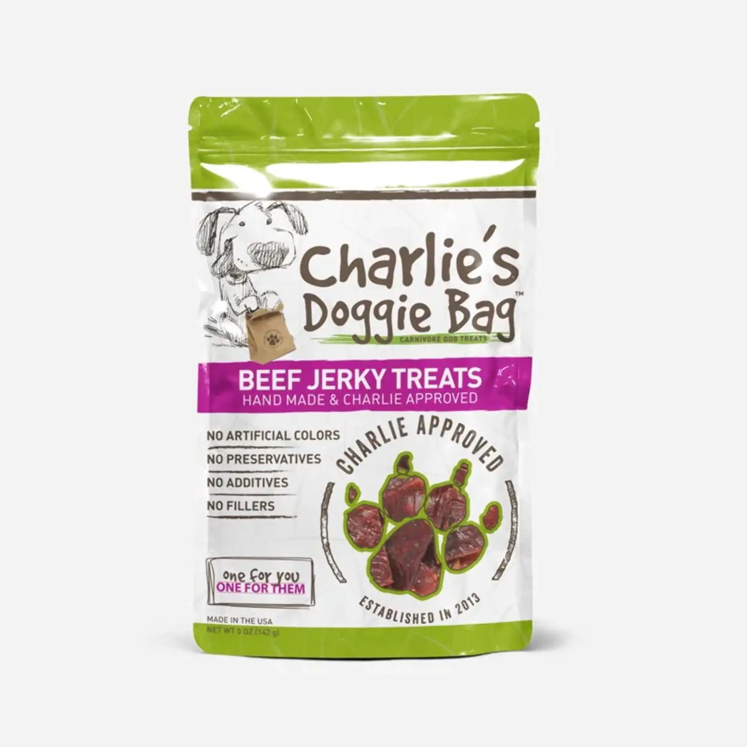 Charlie's Doggie Bag - Beef Jerky Treats. 5oz Bag