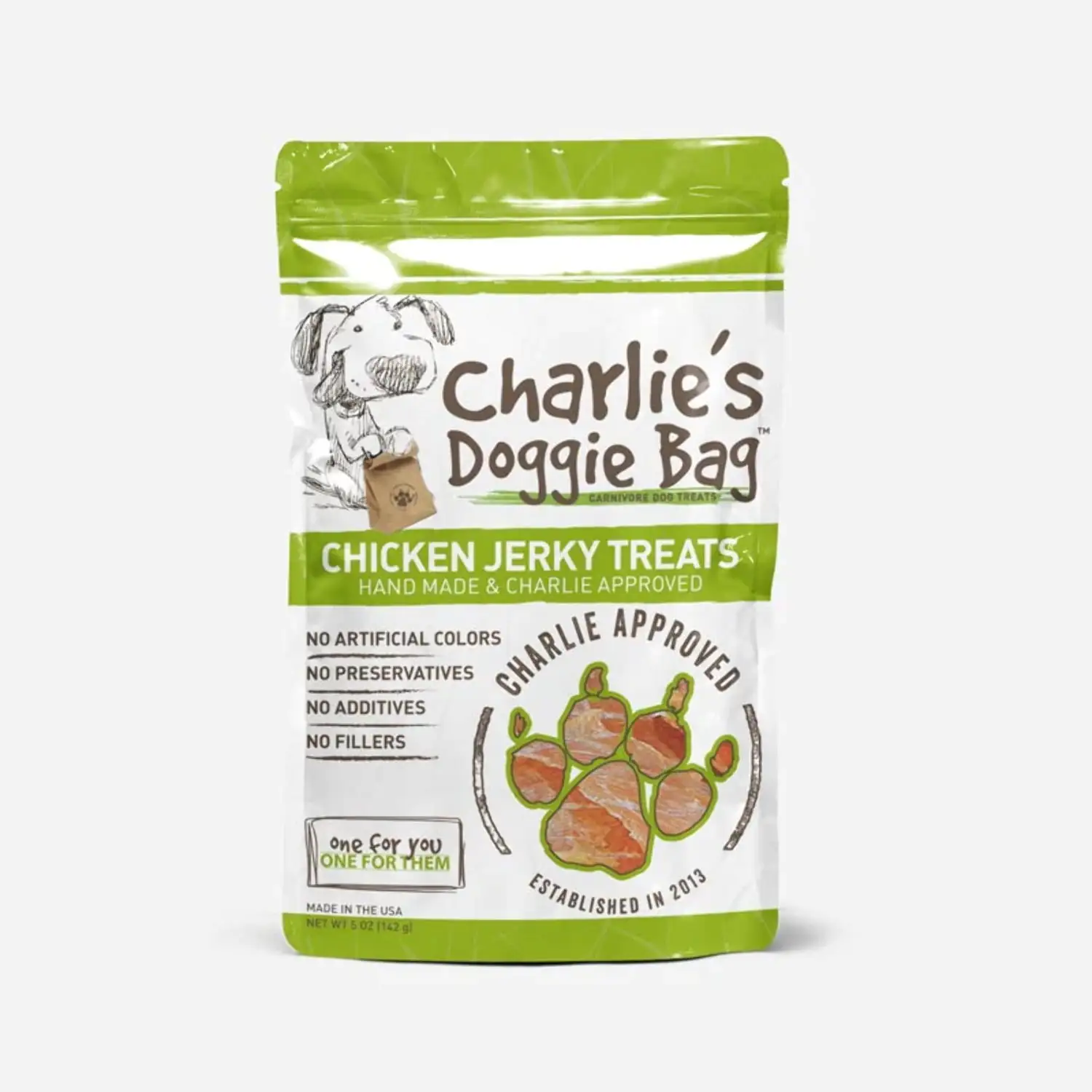 Charlie's Doggie Bag - Chicken Jerky Treats. 5oz Bag