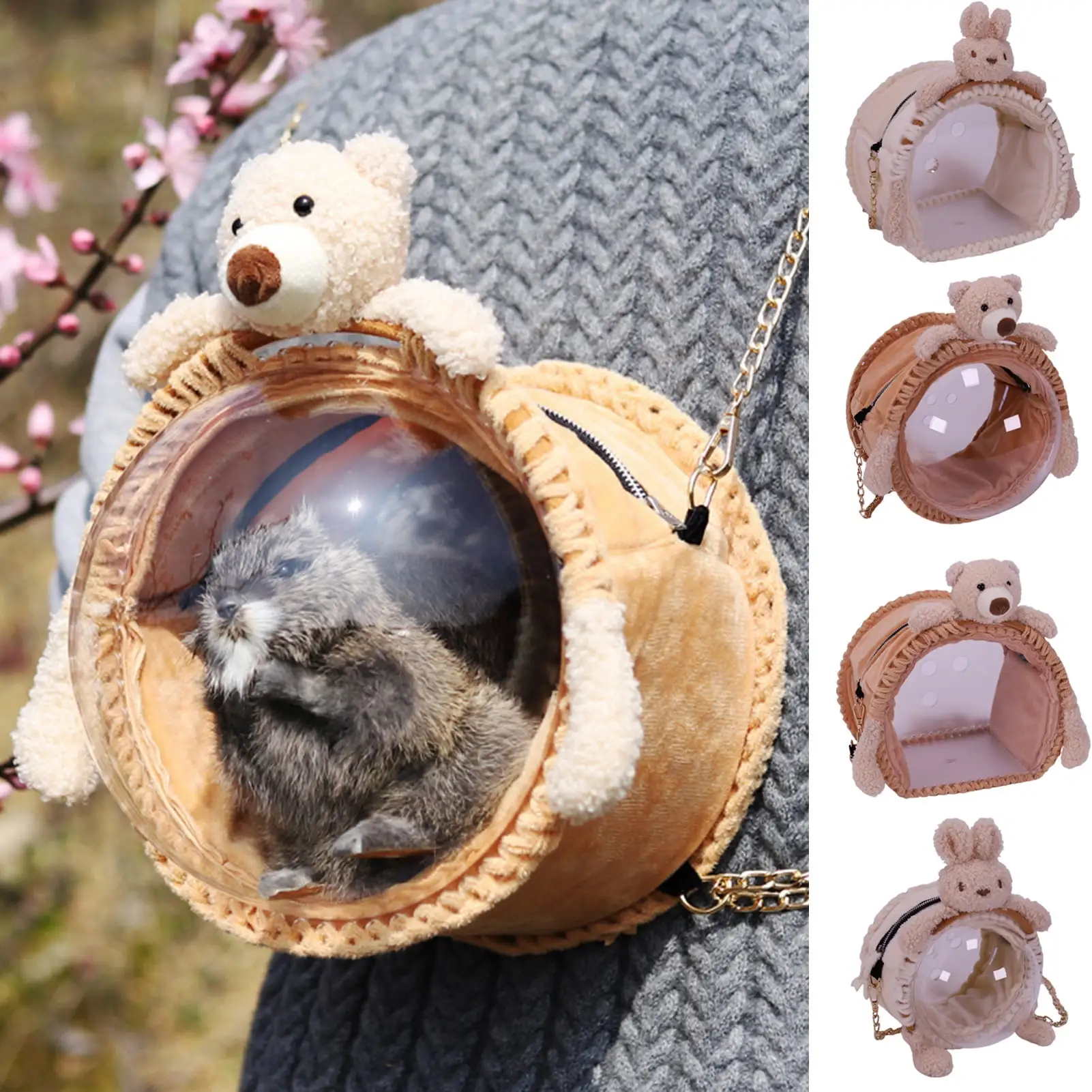 Cheer.US Pet Carrier Backpack. Cute Doll Decor Portable Small Animals Hamster Chinchilla. Designed for Travel. Hiking. Walking & Outdoor Use