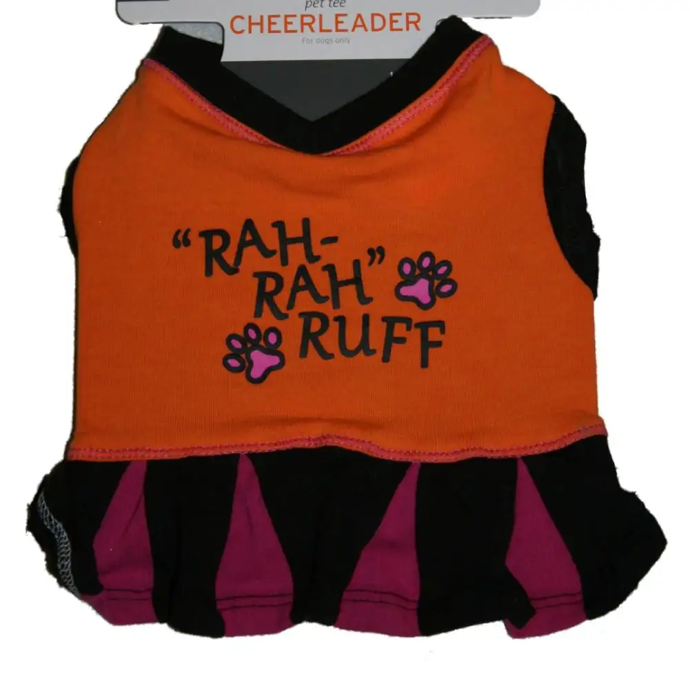 Cheerleader Dog Costume Orange Rah Rah Ruff Pet T-Shirt Cheer Dress X-Small