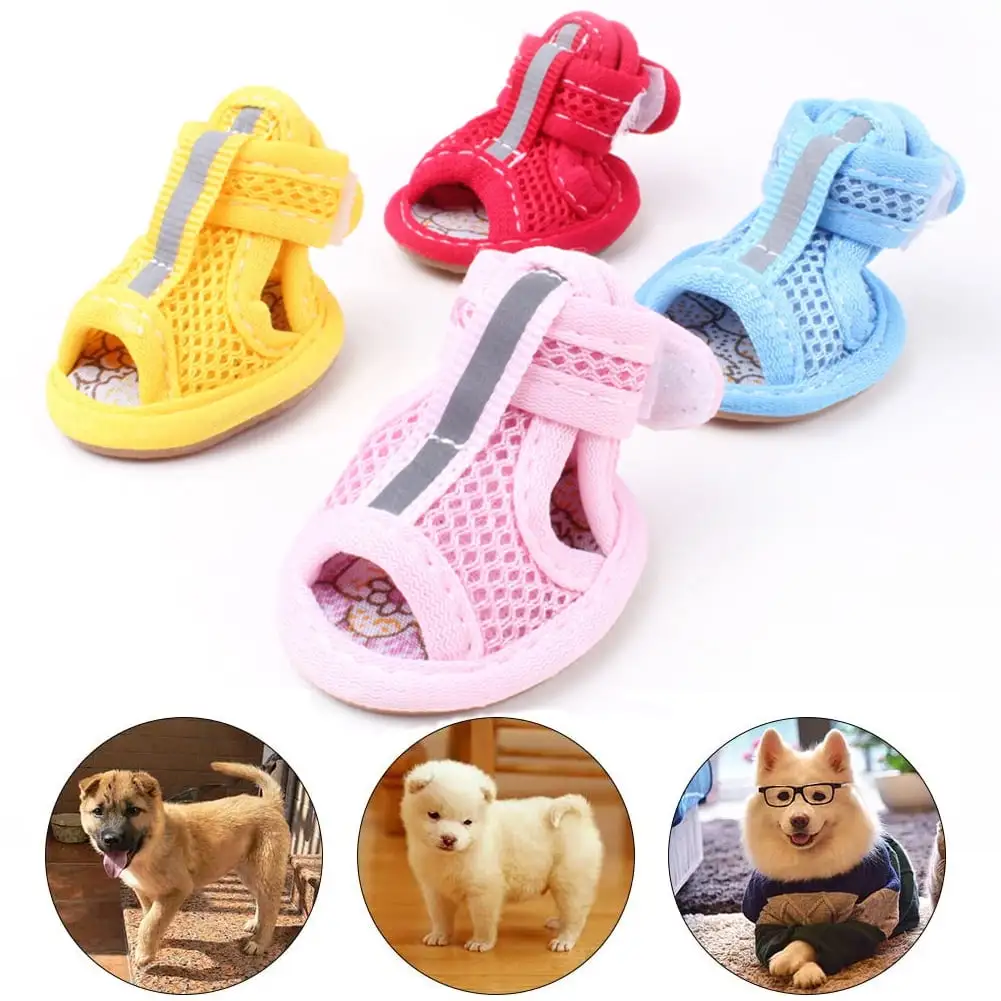 Cheers.US 4Pcs Rubber Sole Mesh Cotton Breathable Anti-Skid Pet Shoes Dog Puppy Sandals for Your Pet Puppy Small Medium Large Dogs