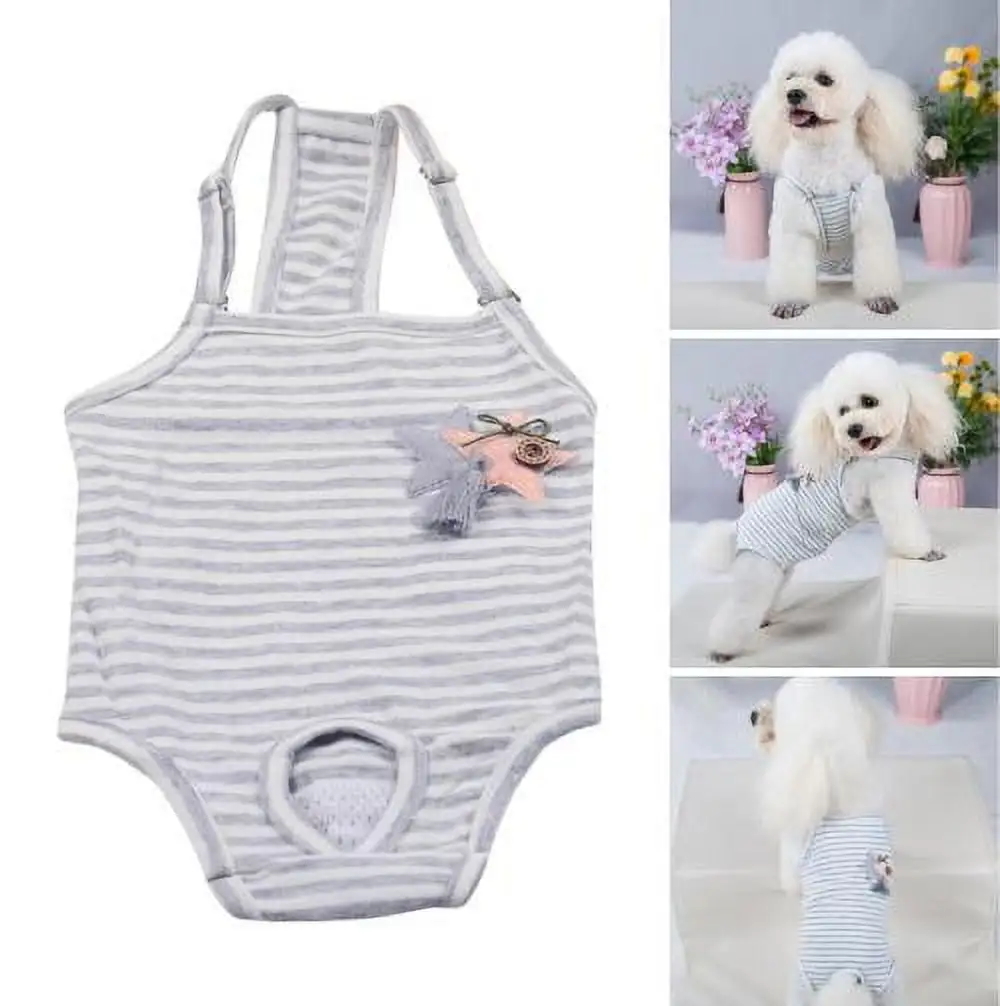 Cheers.US Dog Diaper Striped Sanitary Pantie Suspender Washable Reusable Puppy Sanitary Panties Cute Pet Underwear Diaper Jumpsuits for Female Dogs