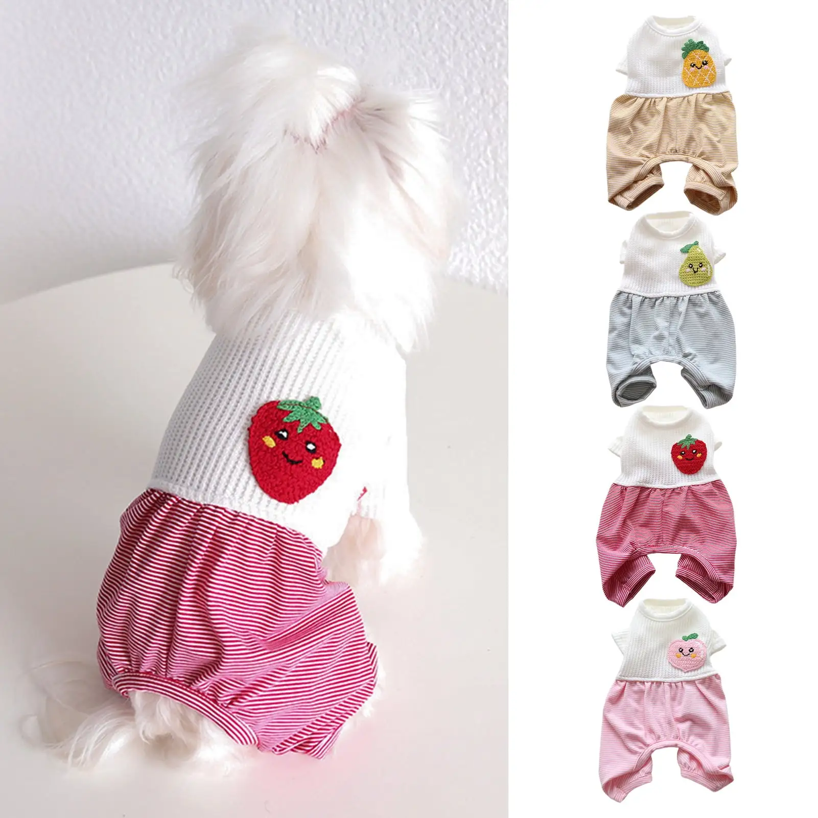 Cheers.US Dog Pajamas for Small Dog Boy Girl Puppy pjs 4 Legs Stripe Dog Clothes for Onesies Jumpsuit Clothing for Pet Dogs Male Female