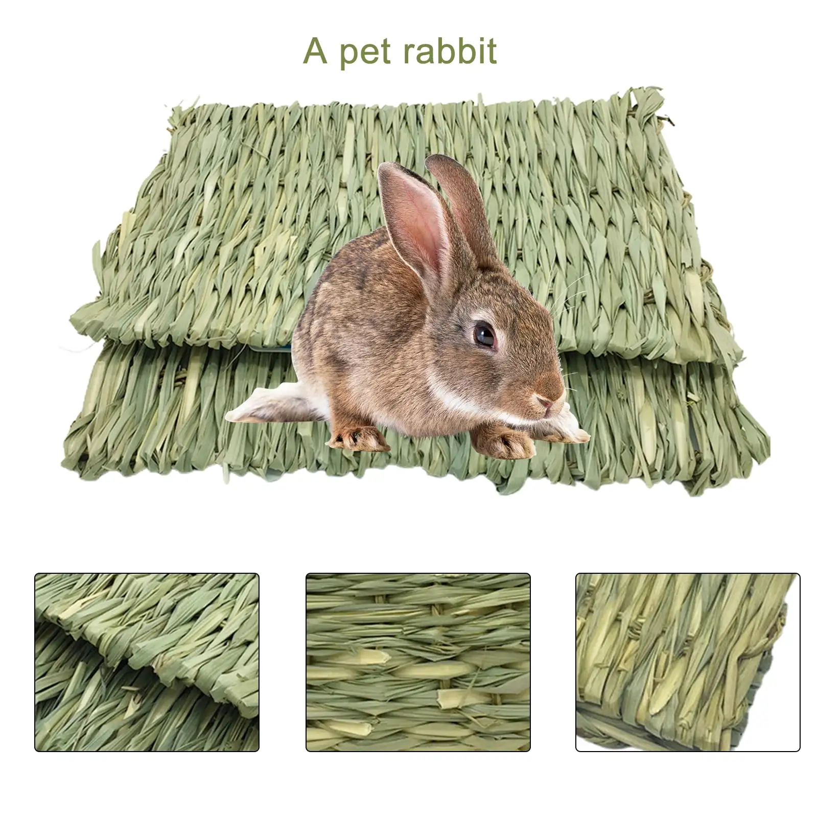 Cheers US Grass Mat Woven Bed Mat for Small Animal Bunny Bedding Nest Chew Toy Bed Play Toy for Guinea Pig Parrot Rabbit Bunny Hamster Rat