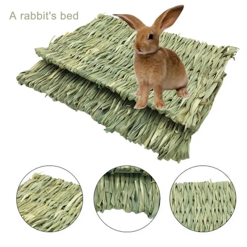 Cheers.US Grass Mat Woven Bed Mat for Small Animal Grass Mats Bunny Bedding Nest Chew Toy Bed Play Toy for Guinea Pig Parrot Rabbit Bunny Hamster Rat