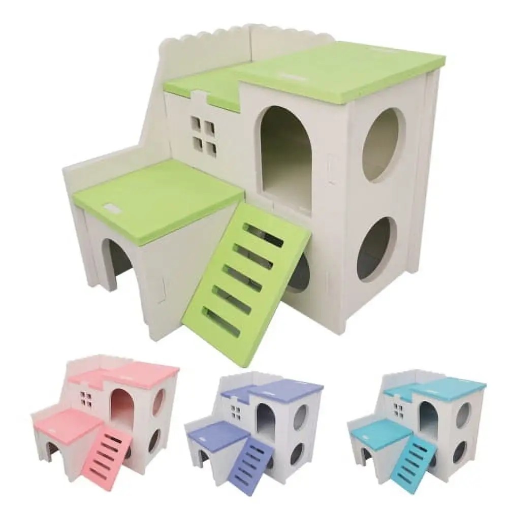 Cheers.US Hamster Hideout House with Ladder Ventilated Design Double Layers Hedgehog Chinchilla Villa Living Hut Pet Supplies.Ventilated. Eco-friendly. Stable Structure