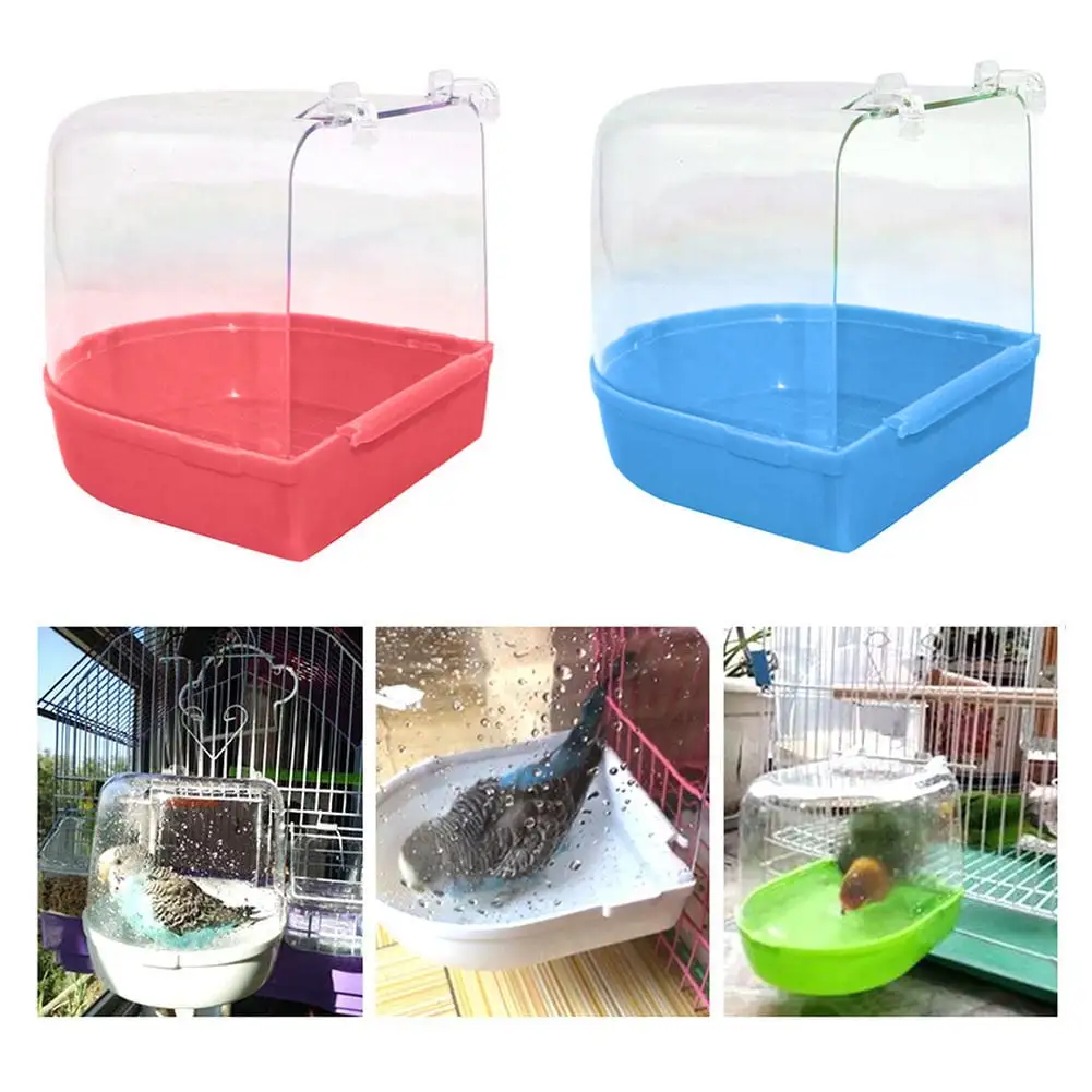 Cheers.US Parrot Bath Box Bird Cage Accessory Supplies Bathing Tub Bath for Pet Brids Canary Budgies Parrot