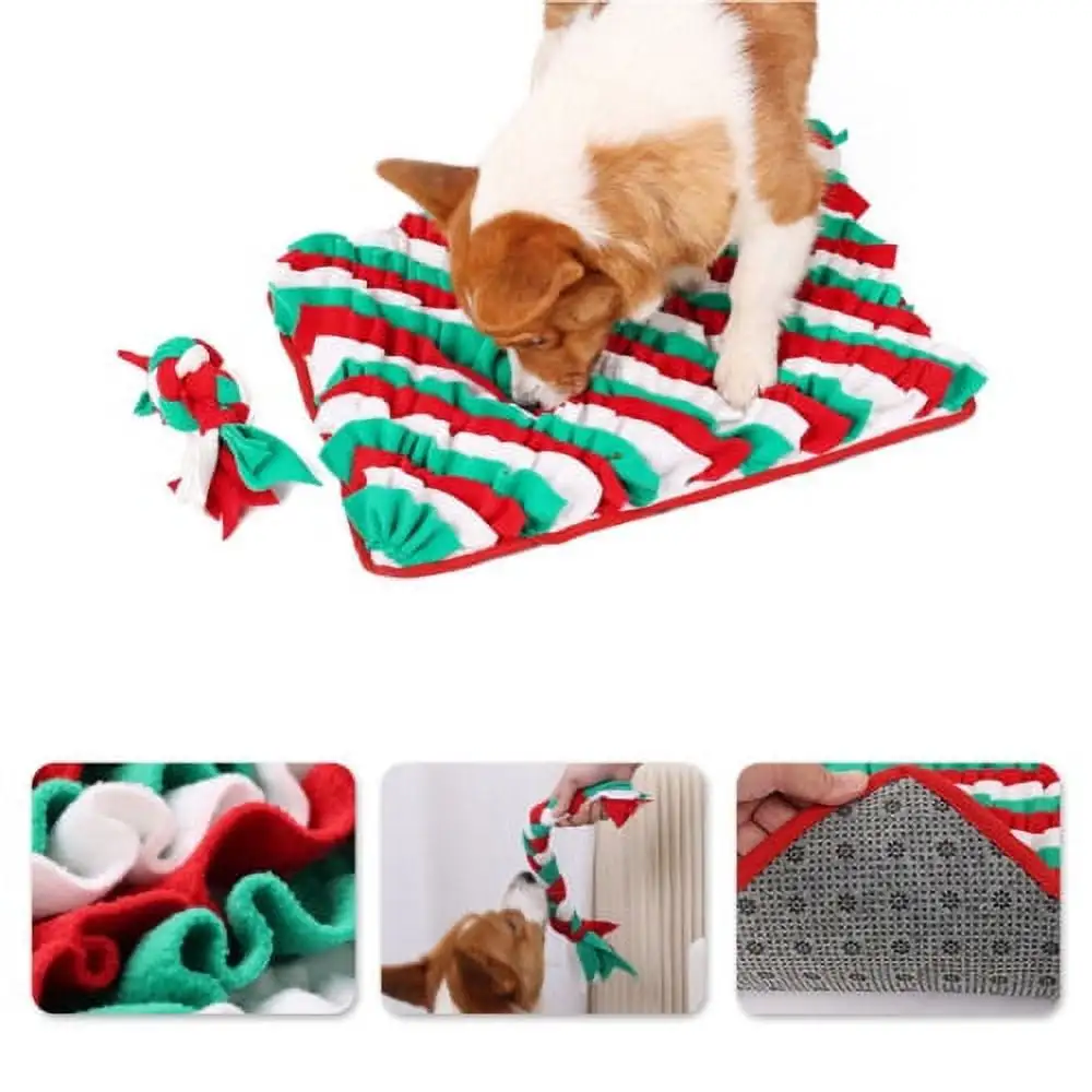 Cheers.US Sniffing Blanket Christmas Series Consume Energy Portable Dog Training Snuffle Mat with Braids Pet Supplies for Training and Stress Relief Encourages Natural Foraging Skills