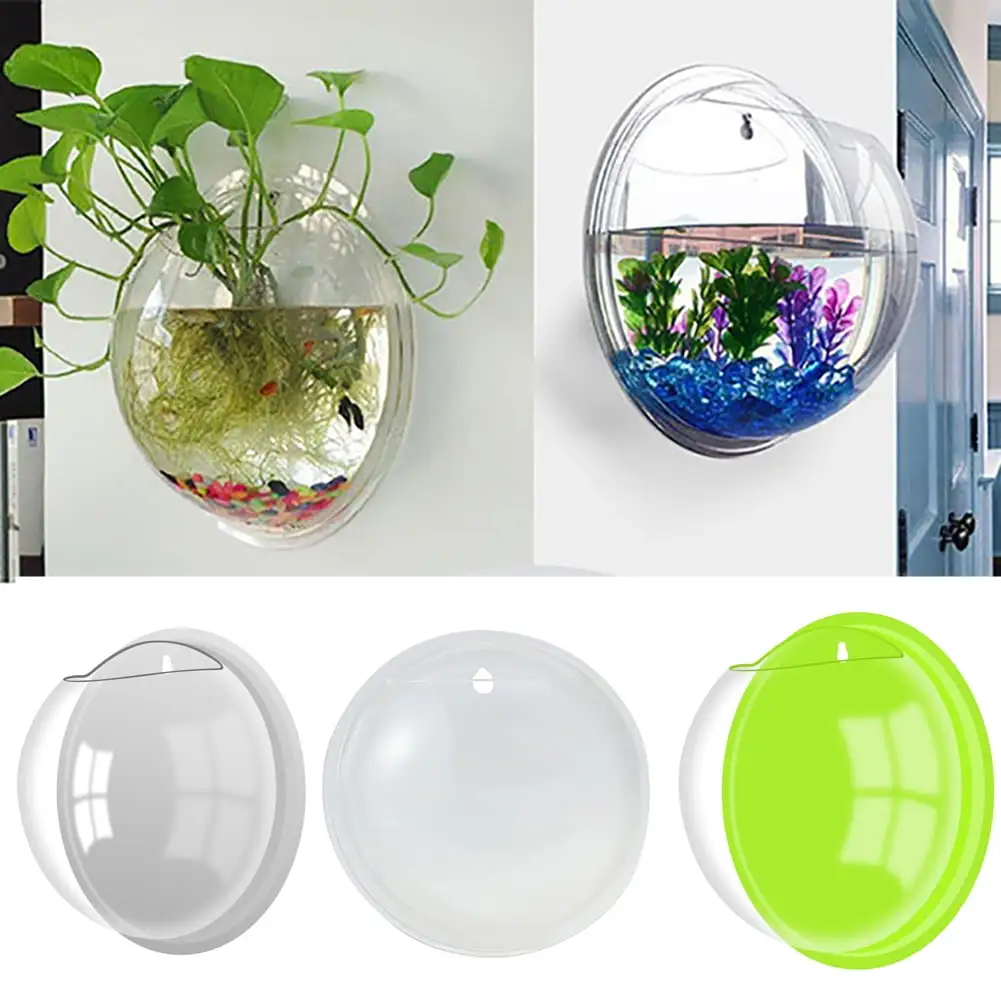 Cheers.US Wall Fish Bubble Wall Hanging Bowl Clear Acrylic Vase Flower Plant Pot Aquarium