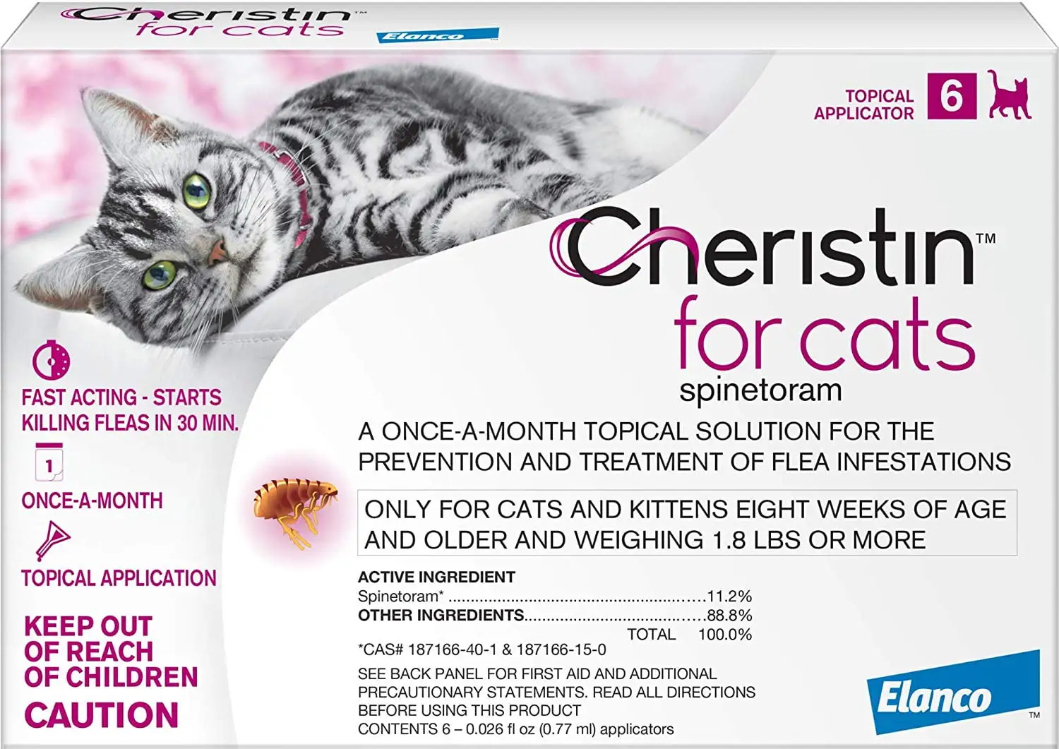 Cheristin for Cats Topical Liquid Flea Treatment. 6 Treatments