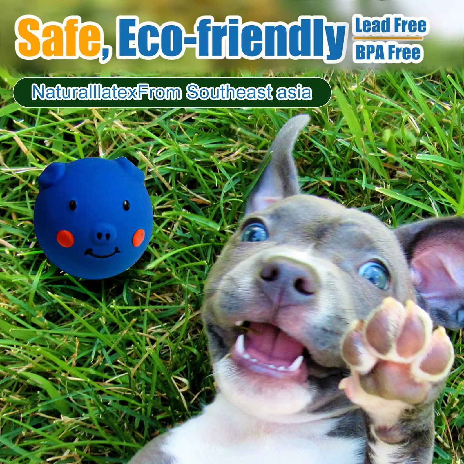 Chew Toys Soft Latex Squeaky Dog Toys for Small Dogs Breed Latex Squeaky Dog Balls Pig Dog Toy Balls for Chew Pets Latex Blue