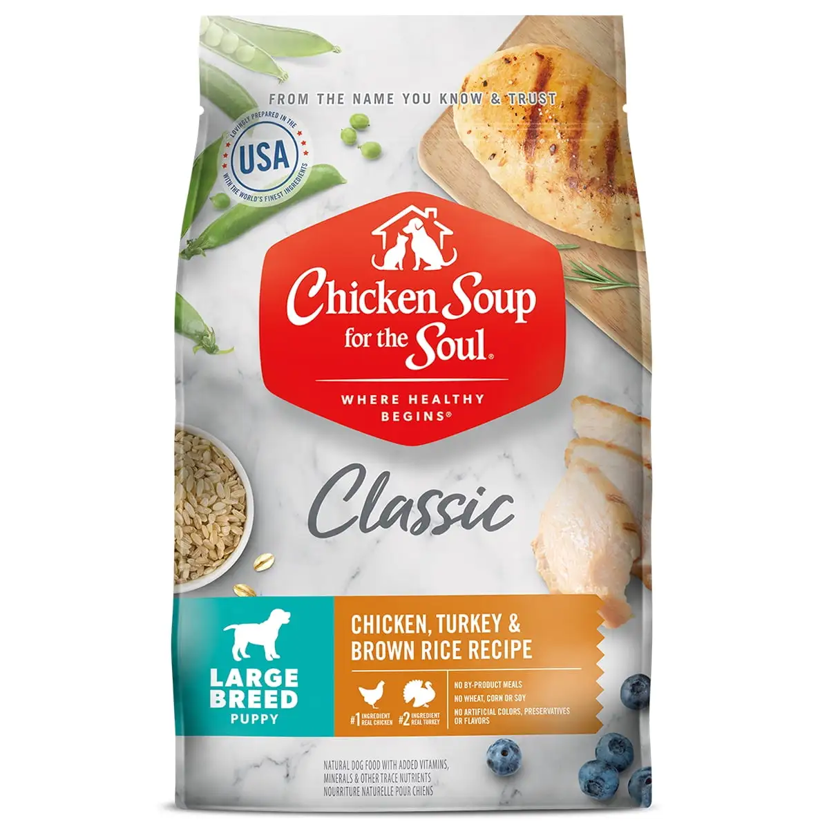 Chicken Soup Chicken. Turkey & Brown Rice Large Breed Puppy Recipe Dry Dog Food. 28 lb