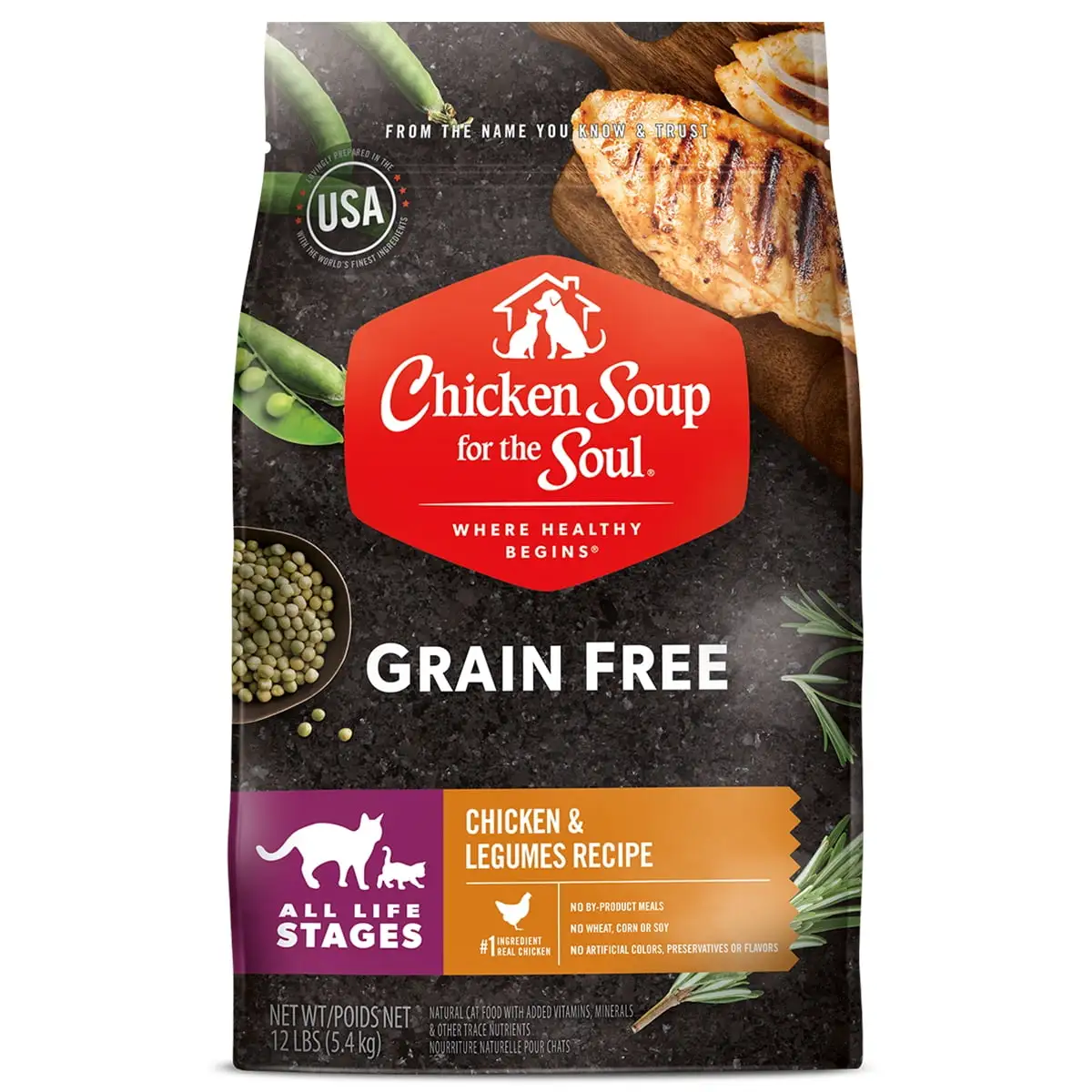 Chicken Soup for the Soul Grain Free Chicken & Legumes Recipe??All Life Stages Dry Cat Food. 12 lb