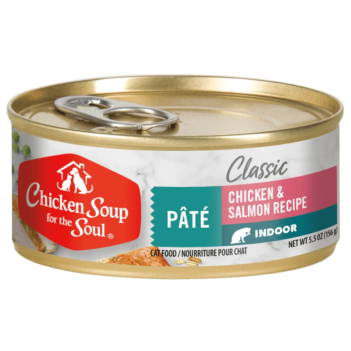 Chicken Soup for the Soul Indoor Chicken & Salmon Pate Wet Cat Food. 5.5 oz. Cans (24 Count)