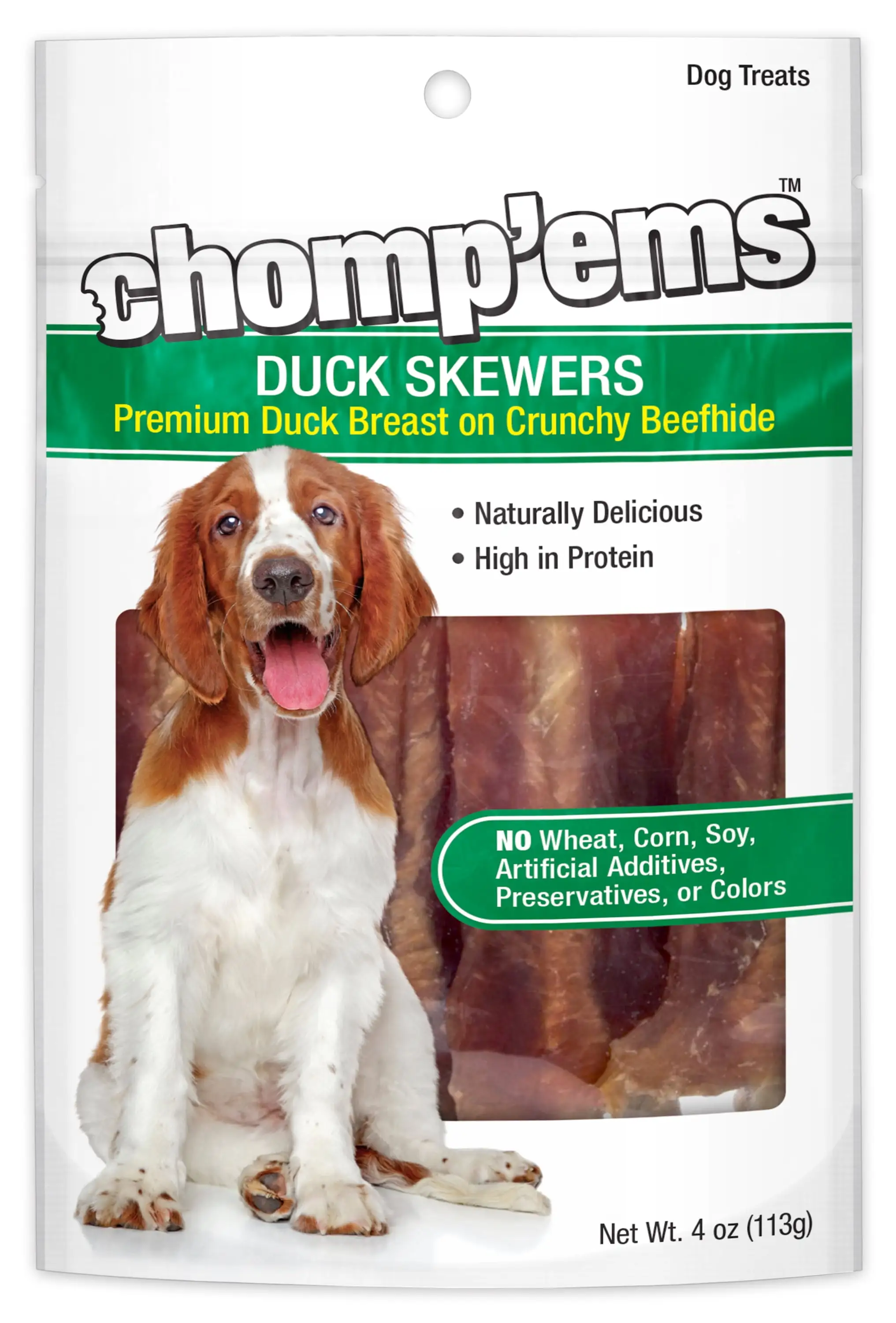 Chomp'ems Duck Skewers. 4 oz - All Natural Rawhide Wrapped with Premium Chicken Breast - Healthy. Protein Rich Treats for Dogs - Dog Chews