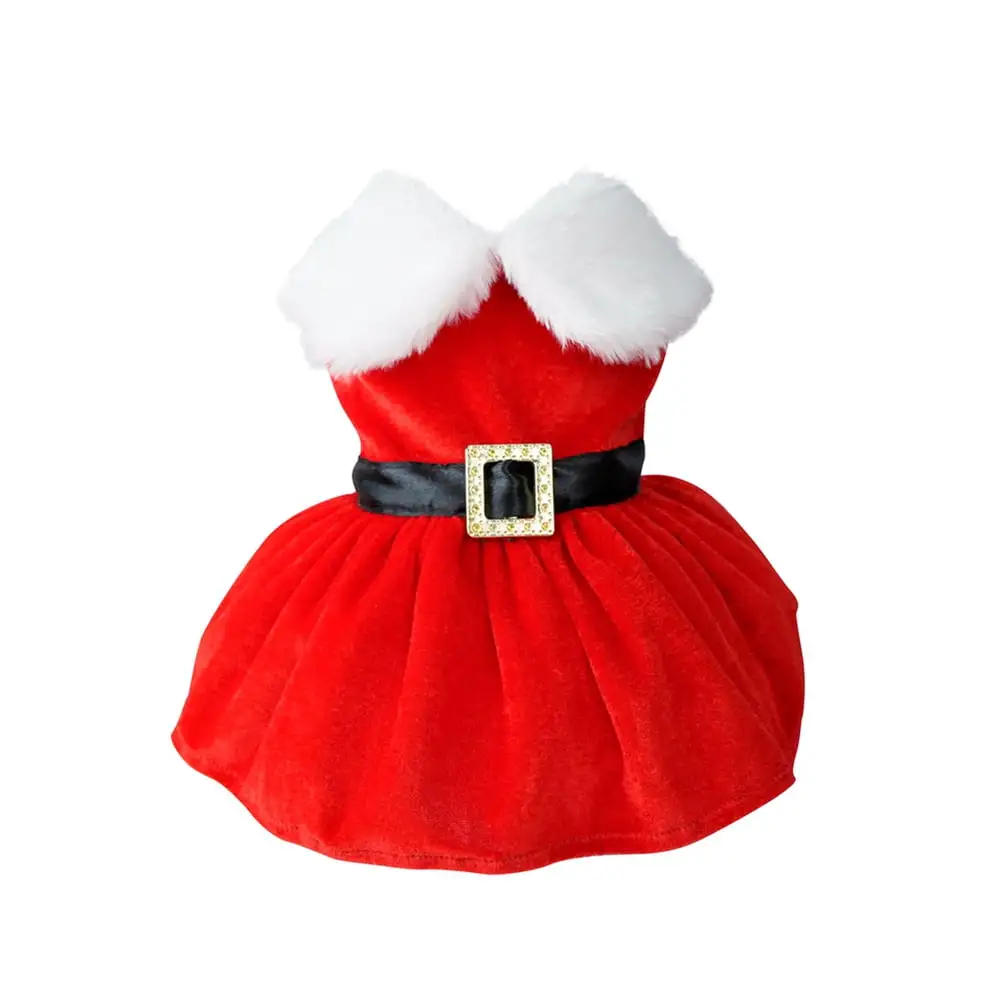 Christmas Dog Dresses Costume Santa Puppy Dress One Piece Pet Apparel Girl Doggies Holiday Party Outfits