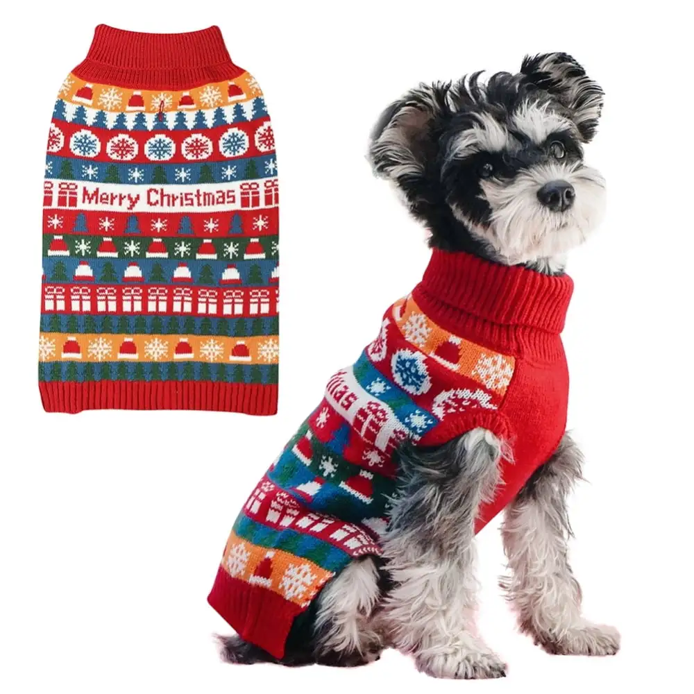 Christmas Dog Jumper Winter Knitted Thick Xmas Cute Dog Sweater Costume Outfit Soft Warm Coats for Small Medium Dogs(S. Red)