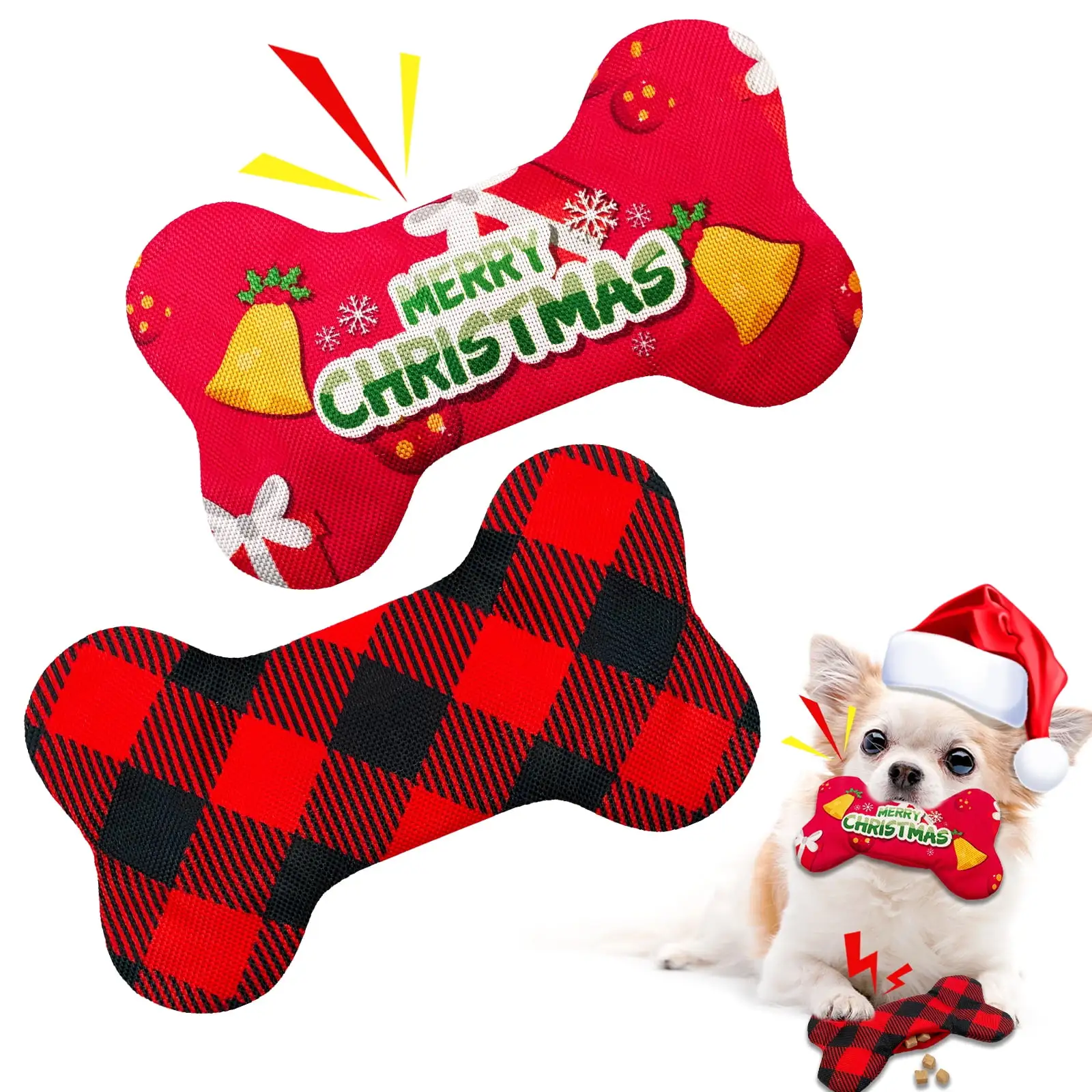 Christmas Dog Toys. 2 Pack No Stuffing Squeaky Dog Toys with Crinkle & Treat Dispensing. Dog Gifts for Christmas. Christmas Interactive Dog Toys for Puppy and Small Dogs - Buffalo