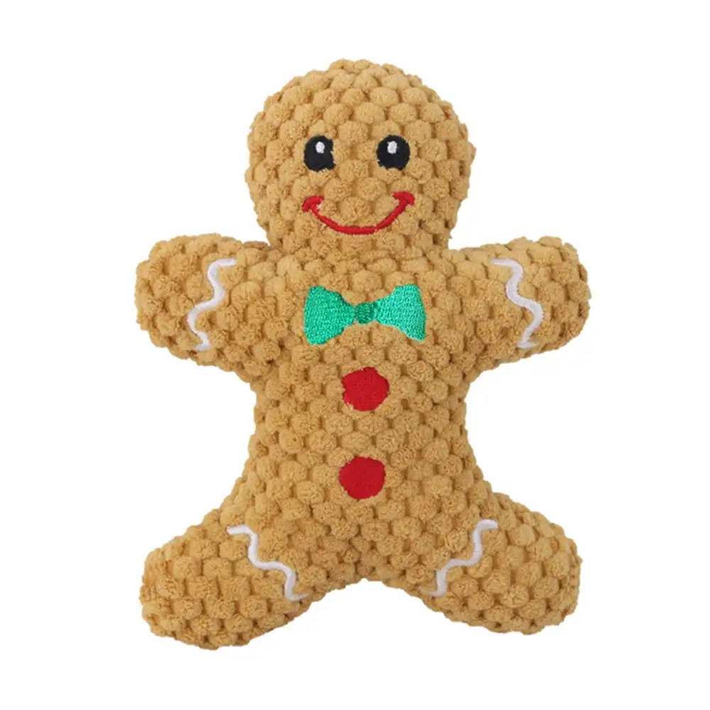 Christmas Gingerbread Man Squeaky Plush Dog Toy. Chew Guard Technology