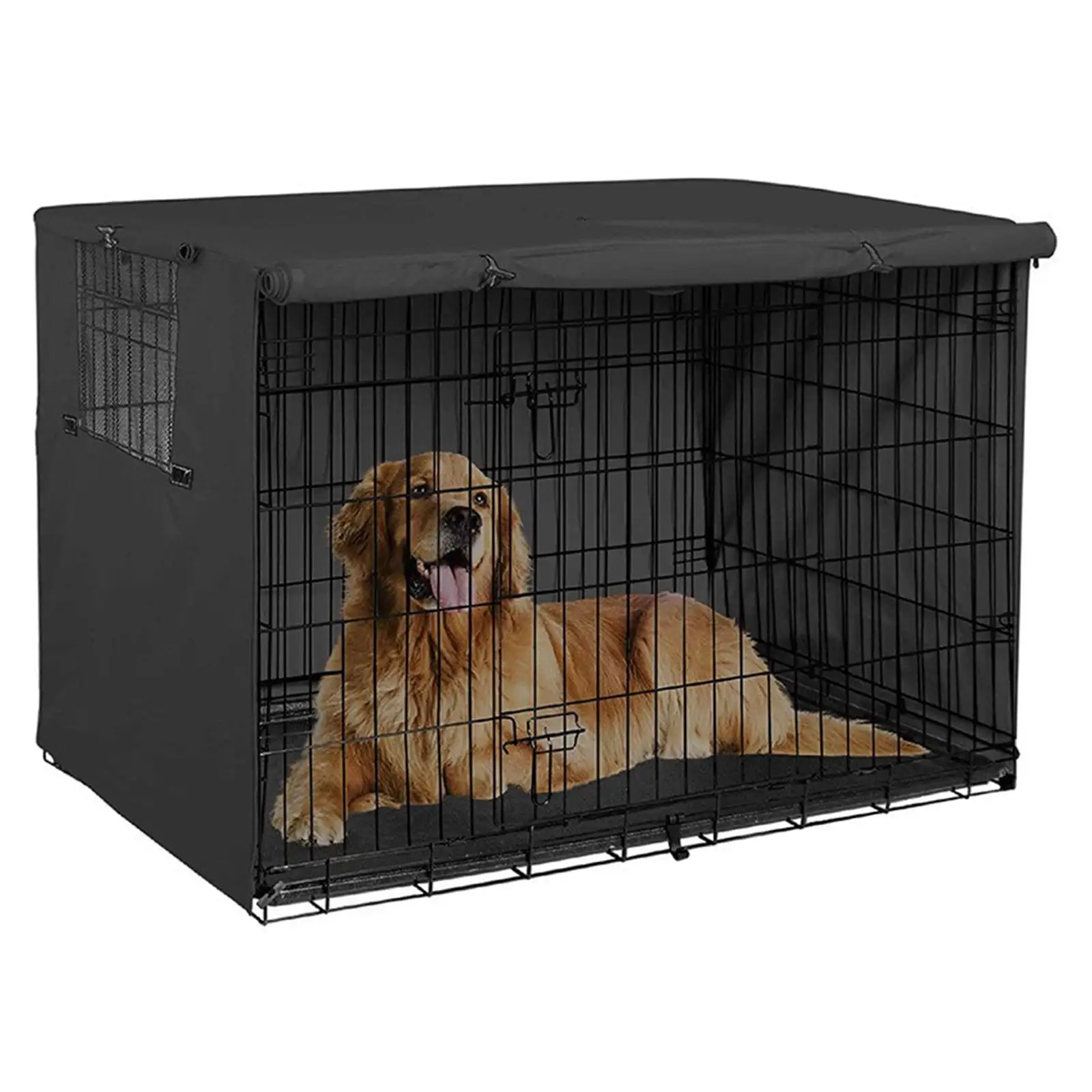 Christmas Savings! SHENGXINY Sun Visor Dog Crate Cover.Dog Kennel Cover For Medium And Large Dog. Heavy Duty Oxford Fabric.Pet Kennel Cover Sun Protection.Dog Cage Cover With Mesh Window Black