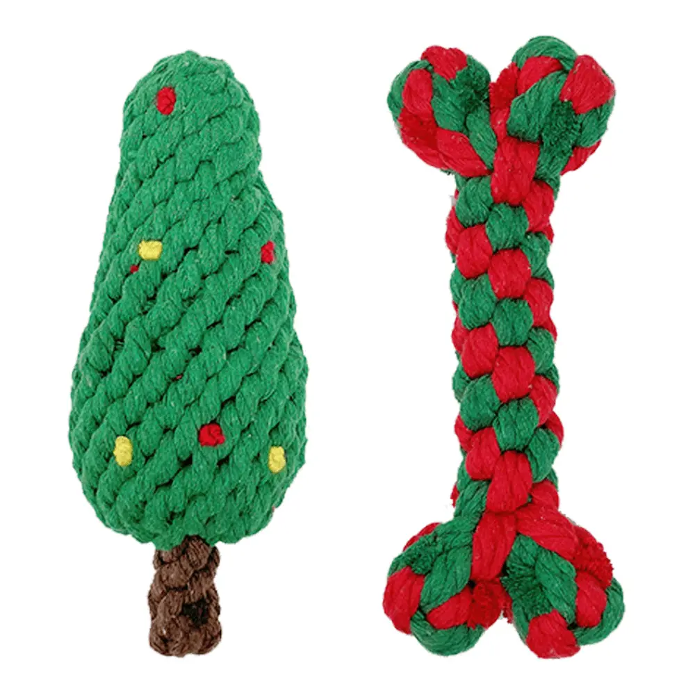 Christmas Stocking Toy. Christmas Dog Rope Toy Gift Set Candy Cane Rope Toy Cotton Chew Toy for Puppy Teething Cleaning and Training - style 1