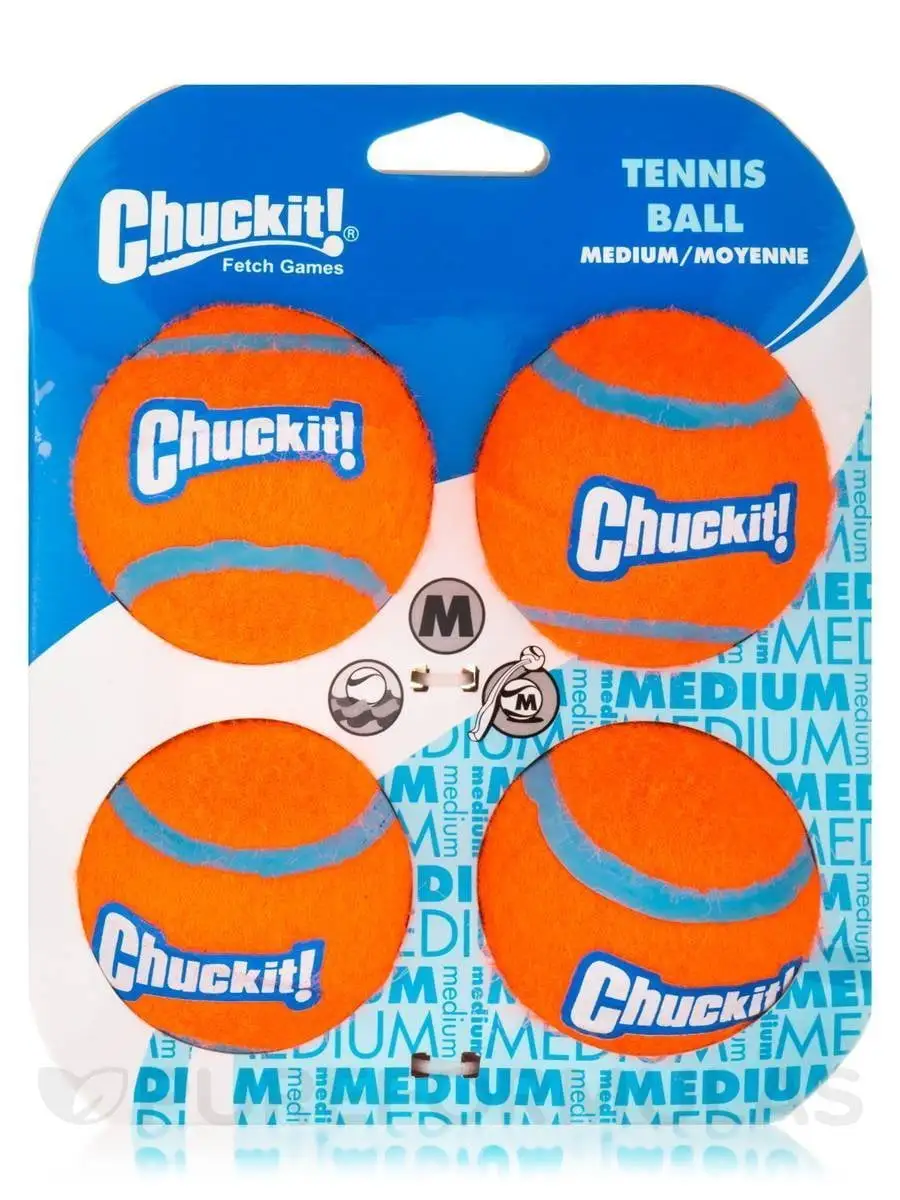 Chuckit! Durable Tennis Ball Dog Toy. Medium. 4 Count