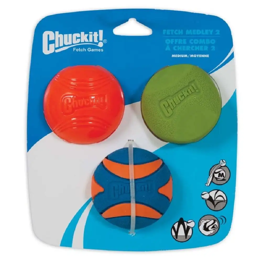 Chuckit! Fetch Medley Balls Dog Toy Assortment Fetch Medley 2 Multi-Color 3 pk. Medium