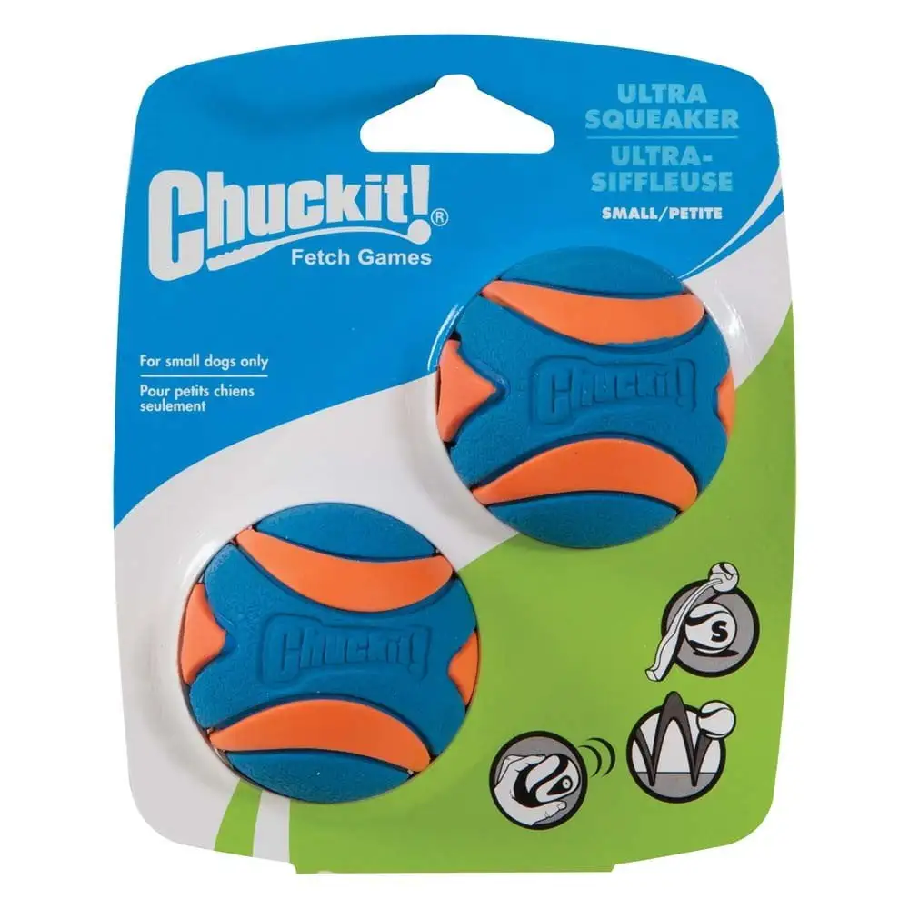 Chuckit! ULTRA SQUEAKER SMALL BALL Durable Rubber Floating Dog Toy 2 Pack