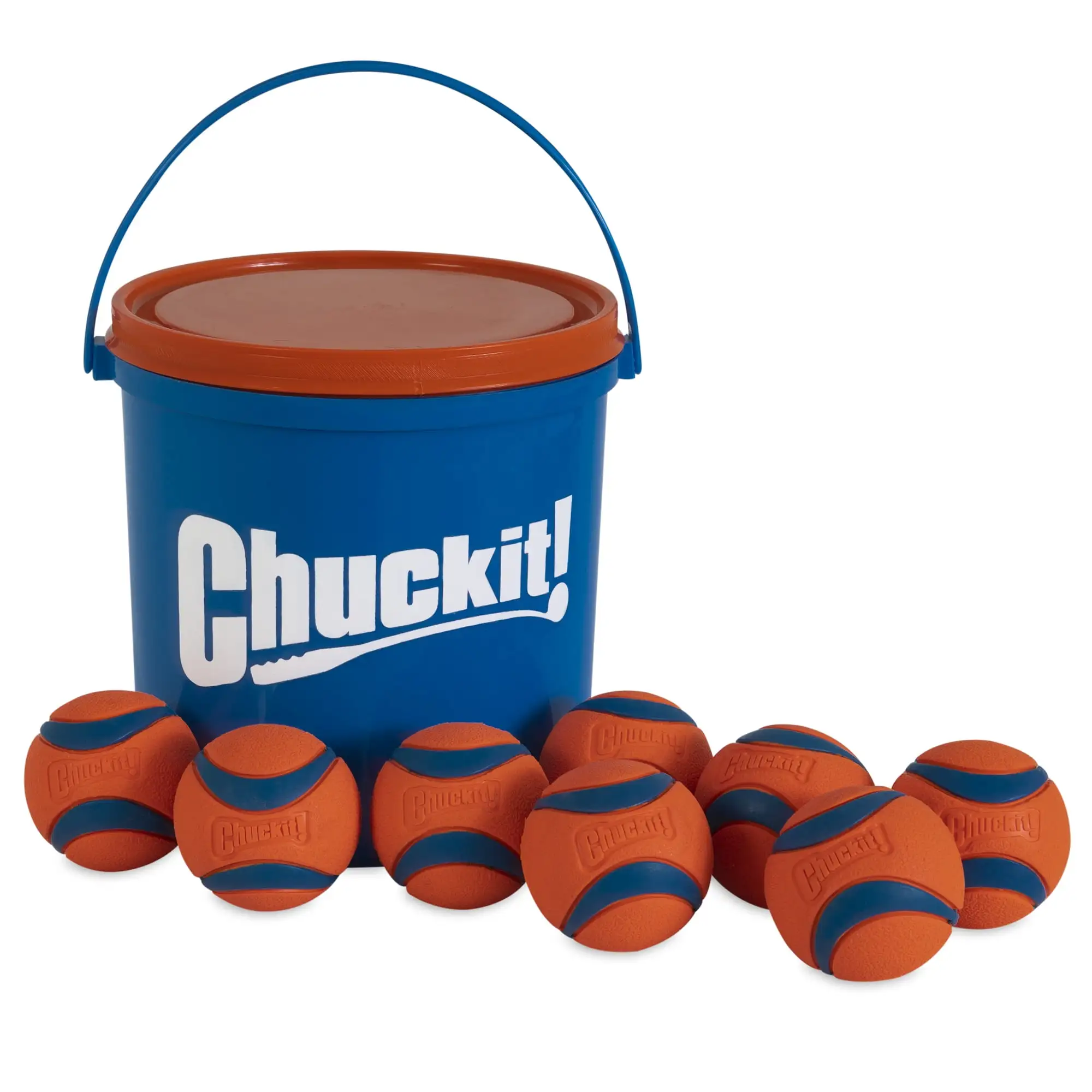 Chuckit Ultra Ball Dog Toy. Medium (2.5 Diameter). Pack of 8 with Chuckit Cleaning Bucket