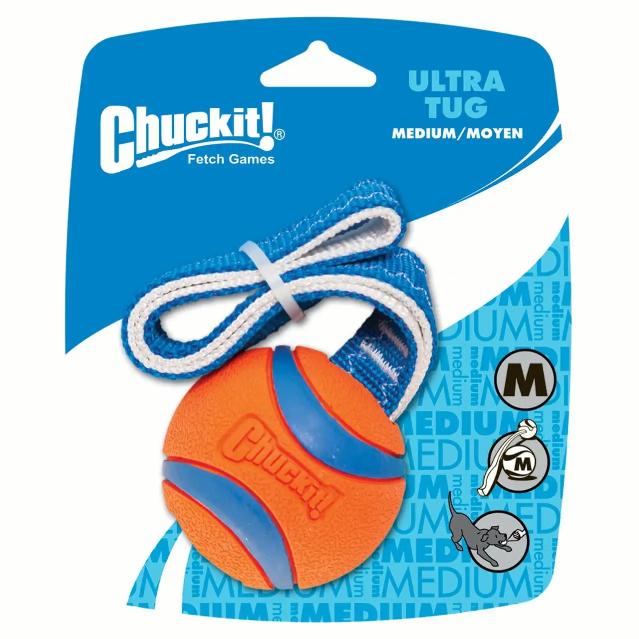 Chuckit! Ultra Fetch Rugged Rubber Dog Ball Tug Toy. for Dogs 20-60 lb. Medium. Orange