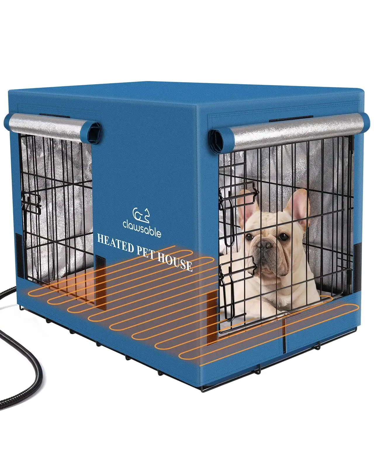 Clawsable Heated Dog House for Outdoor. Dog Crate for Small Medium Intermediate Dogs. 2 Doors Heavy-Duty Dog Kennel Value Pack with Matching Insulated Crate Cover & Bed & Pet Heating Pad