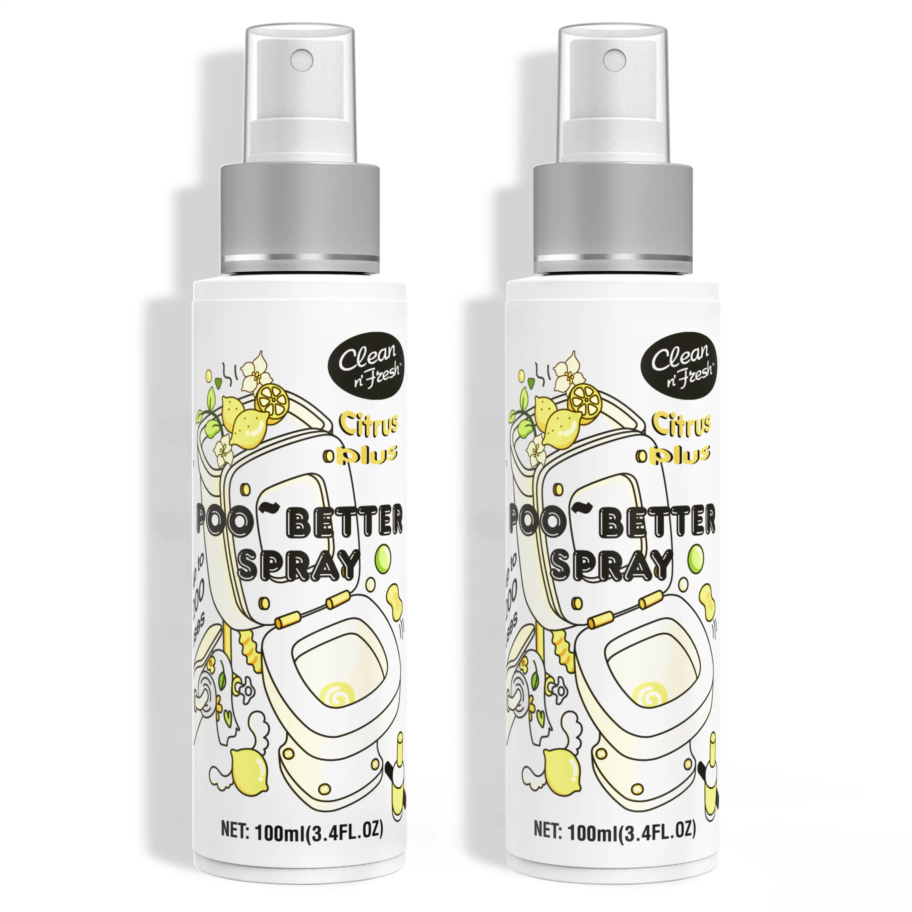 Clean-n-Fresh Toilet Spray.6.8 fl.oz Poo Spray.up to 400+ Uses.Bathroom Deodorizer Citrus Scent 2PK