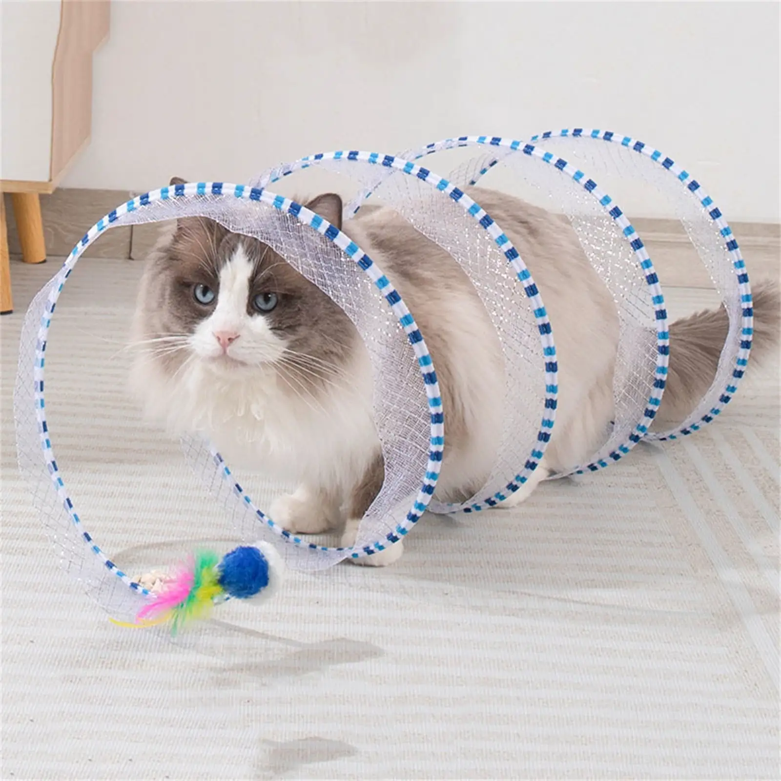 Clearance!XEOVHV Self Play Cat Hunting Spiral Tunnel Toy. 2024 Upgraded Spiral cat Tunnel Toy Cat Spring Toy. Spiral cat Tunnel Toy. Sisal Hemp Ball Tube Cat Springs for Indoor with Feather (Blue)