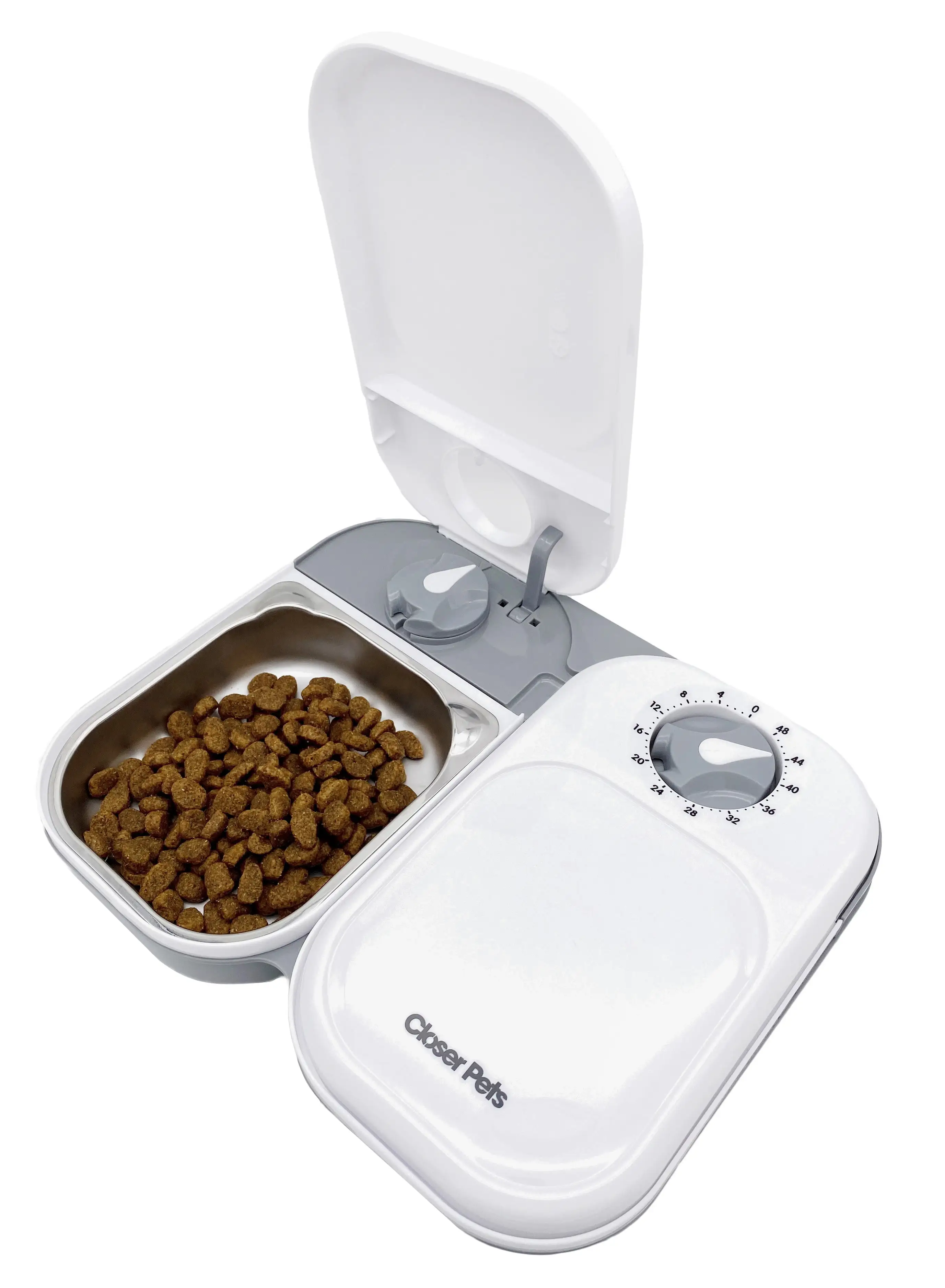 Closer Pets Two-Meal Automatic Pet Feeder with Stainless Steel Bowl Inserts. C200