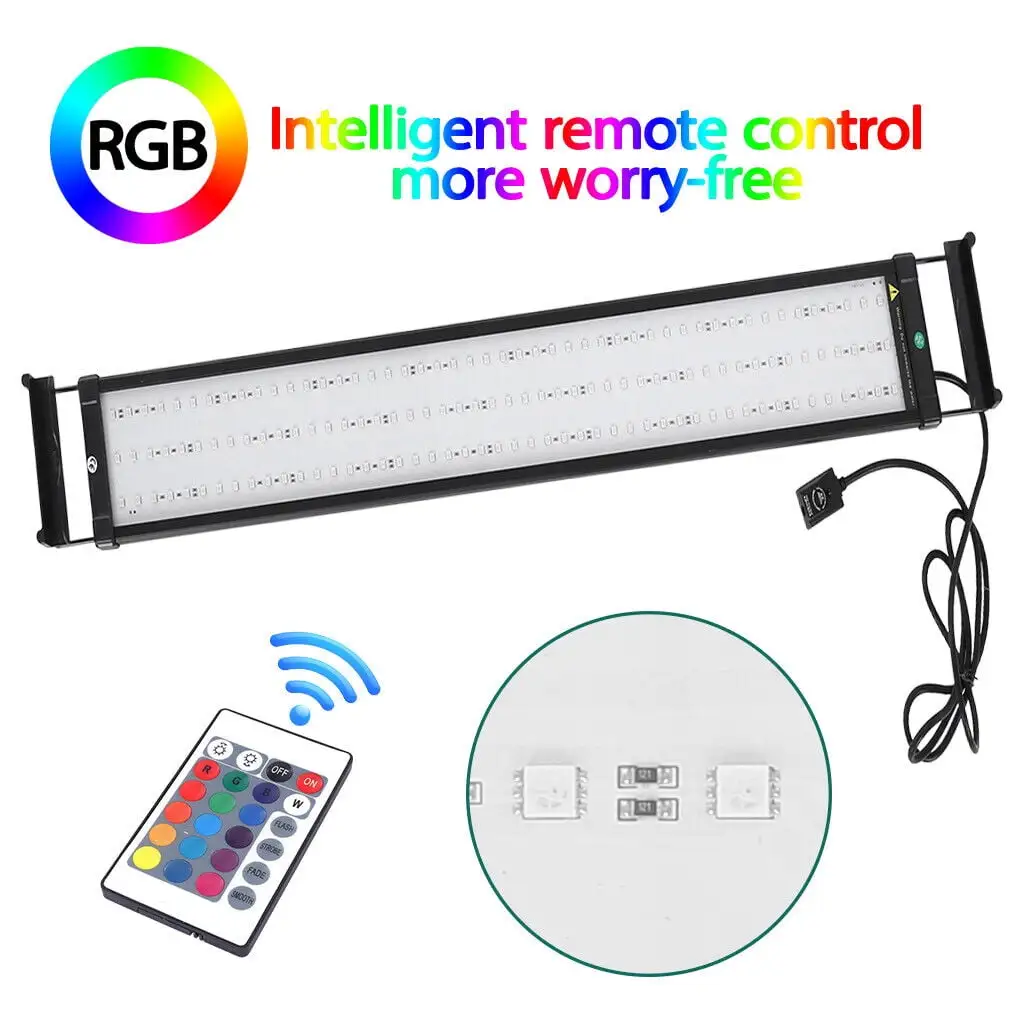 Color Changing Dimmable LED Aquarium Hood Lighting Remote Control Extendable 32W