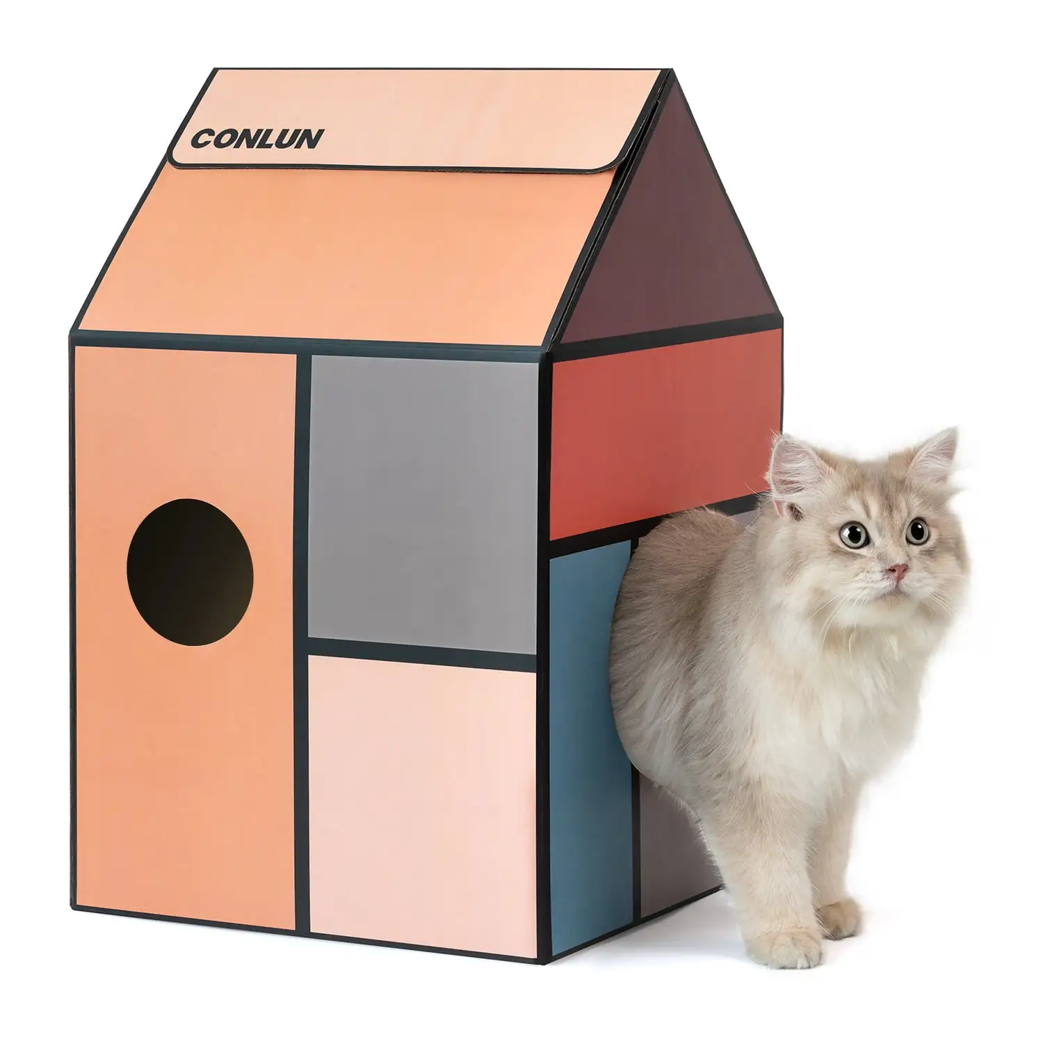 Conlun Cat Scratcher Cardboard Cat House with Cat Scratching Pad&Catnip.Removable Cat Scratcher Pad Home Toy for Indoor Cats