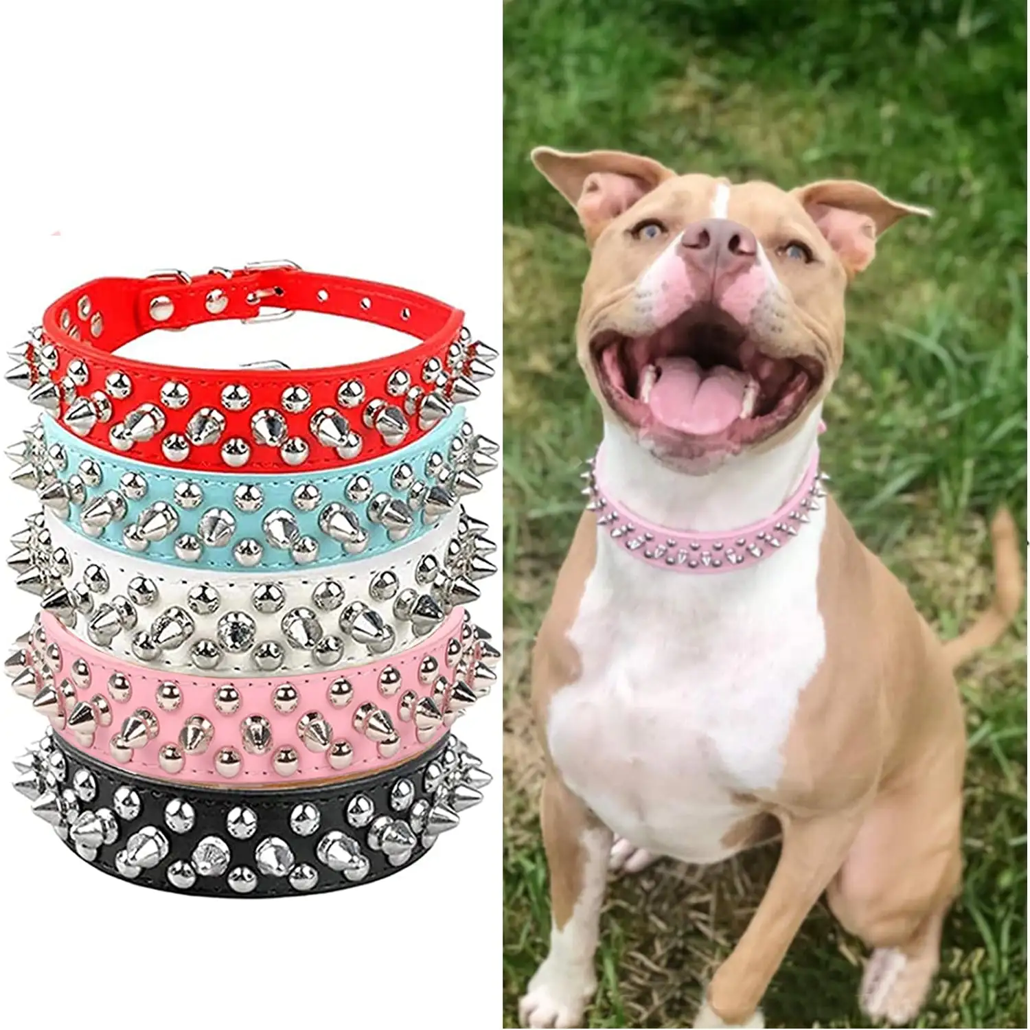 Cool Boy Girl Dog Collars for Small Medium Large Dogs. Adjustable Spiked Microfiber Leather Dog Collars Male Female Pet Dog Collars for Wedding Party Holiday. Black