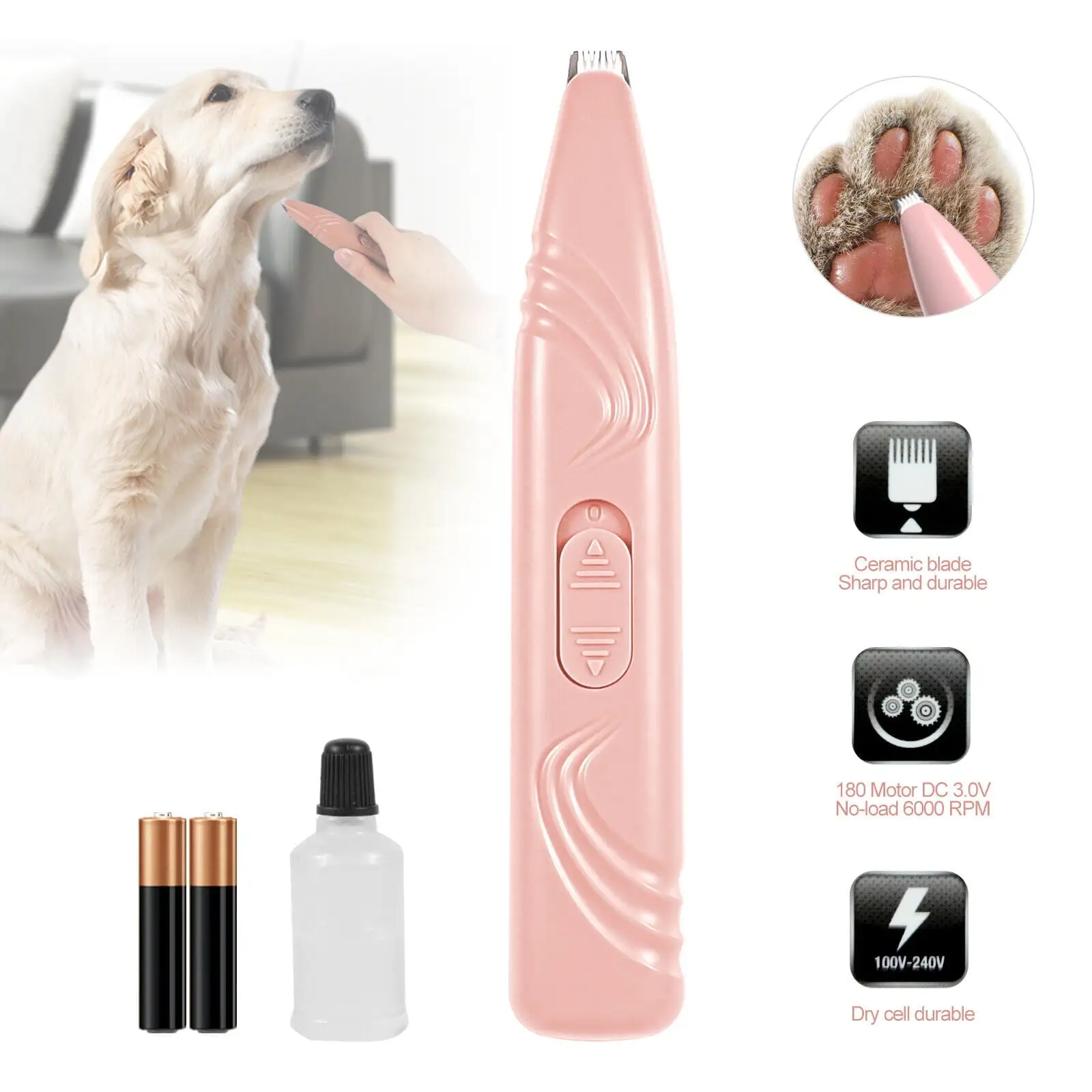 Cordless Dog Grooming Clipper Pet Hair Trimmer for Hair Around Paws Ears 