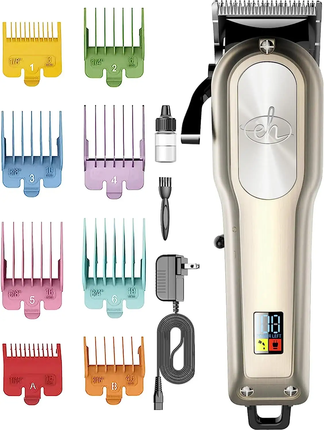 Cordless Rechargeable Dog Clippers Kit - Heavy Duty Pet Hair Trimmer with 8 Colored Comb Guides. 1 Comb. and 1 Cleaning Brush - Quiet & Plug-in-Free Grooming Tool for Cats. Dogs. and Other Pets