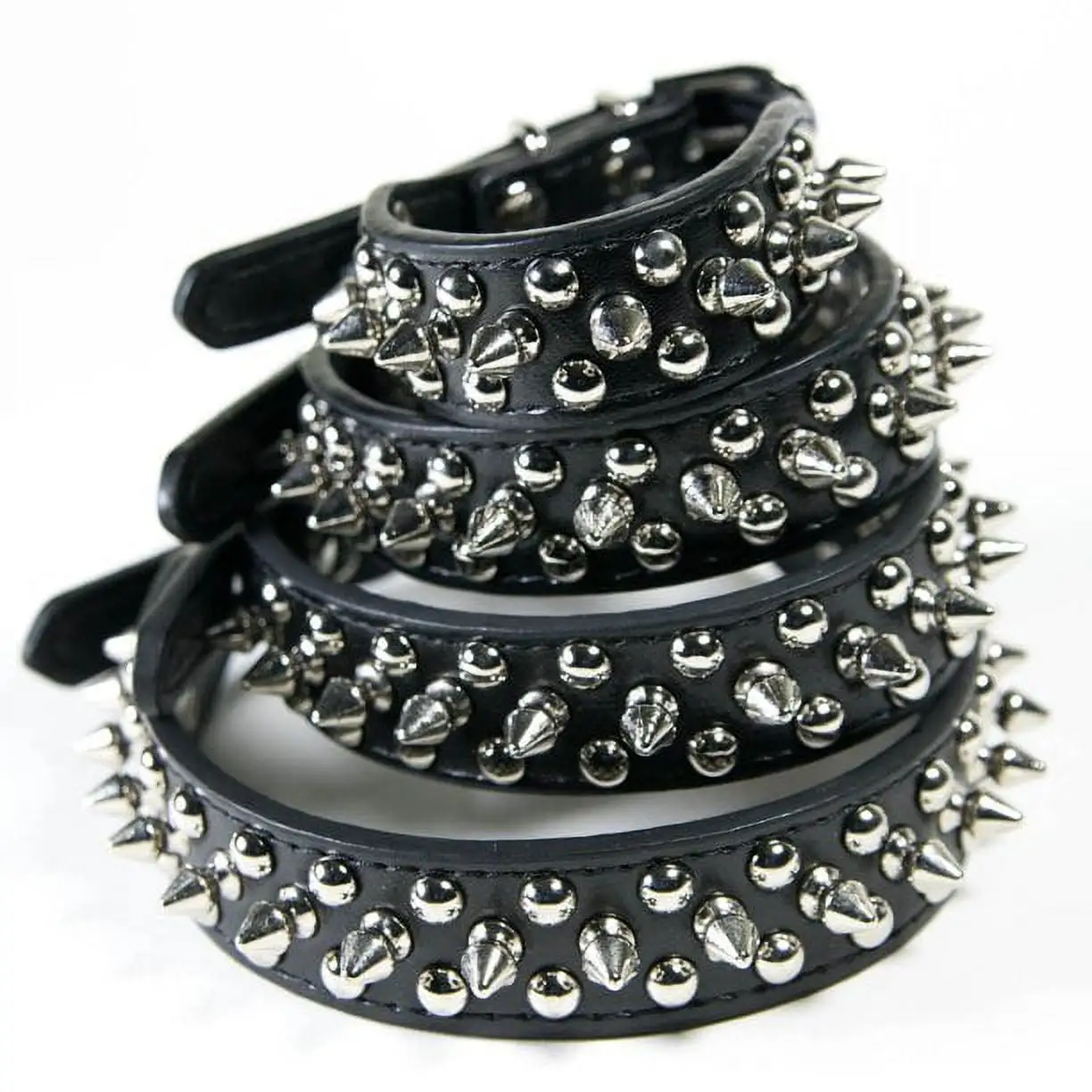 CoreLife Spiked Dog Collar / Spiked Cat Collar. Punk Metal Studded Vegan Leather Heavy Duty Pet Collar - Black