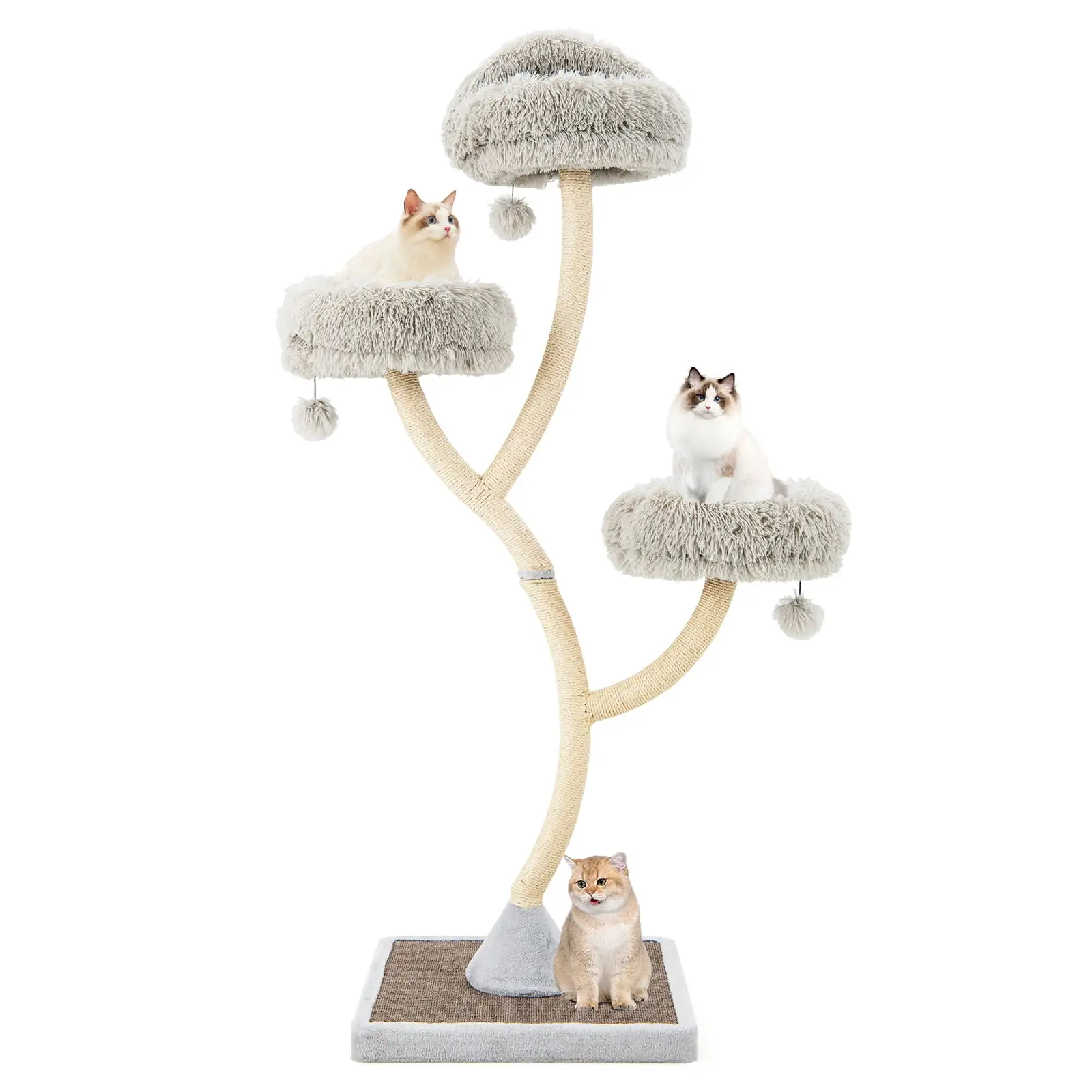 Costway Cat Tree Tower 70'' Multi-Level Kitten Activity Center with 3 Perches & Balls Gray