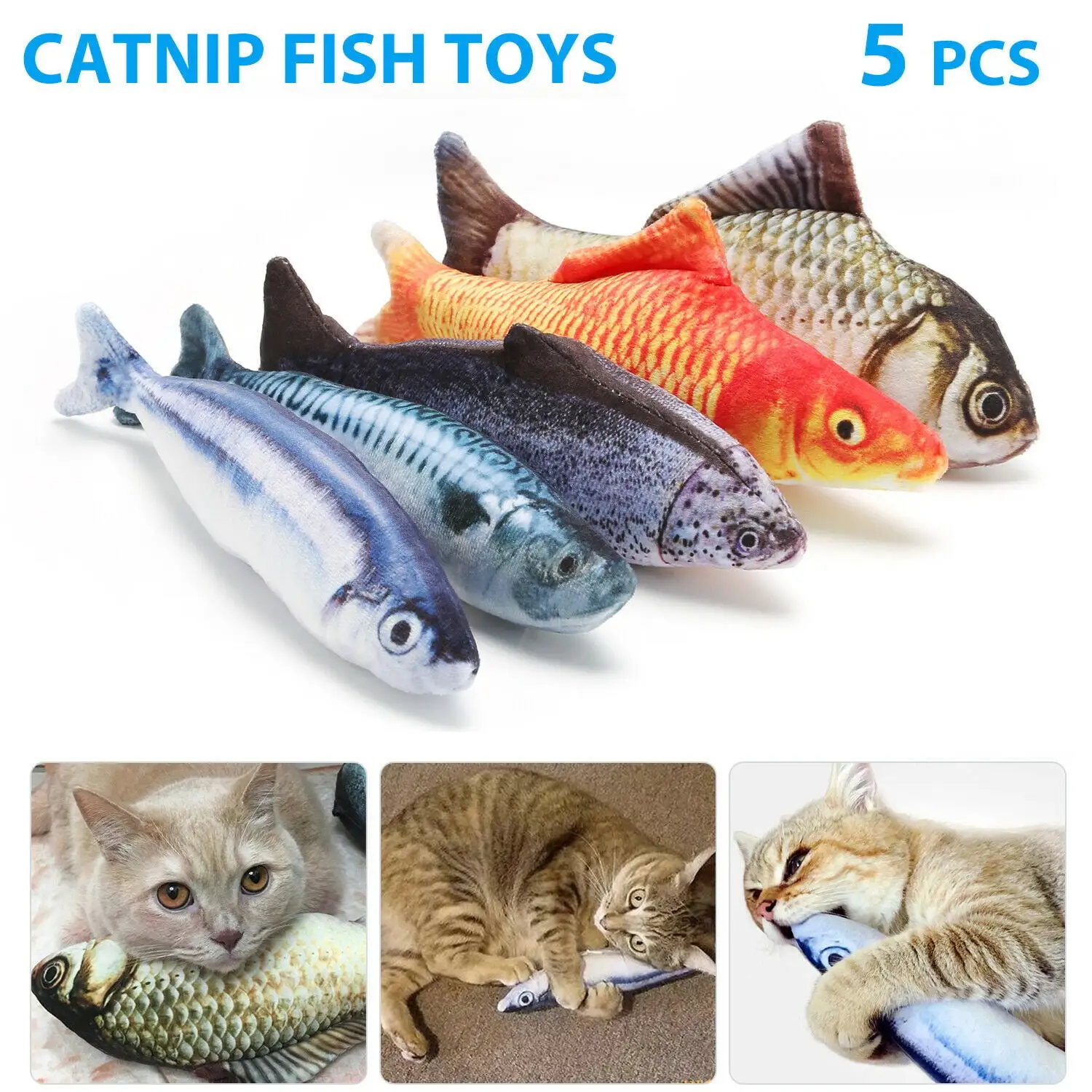 Costyle 5 Pack Realistic Fish Cat Toys Simulation Interactive Catnip Plush Toys for Cats Pets Exercise