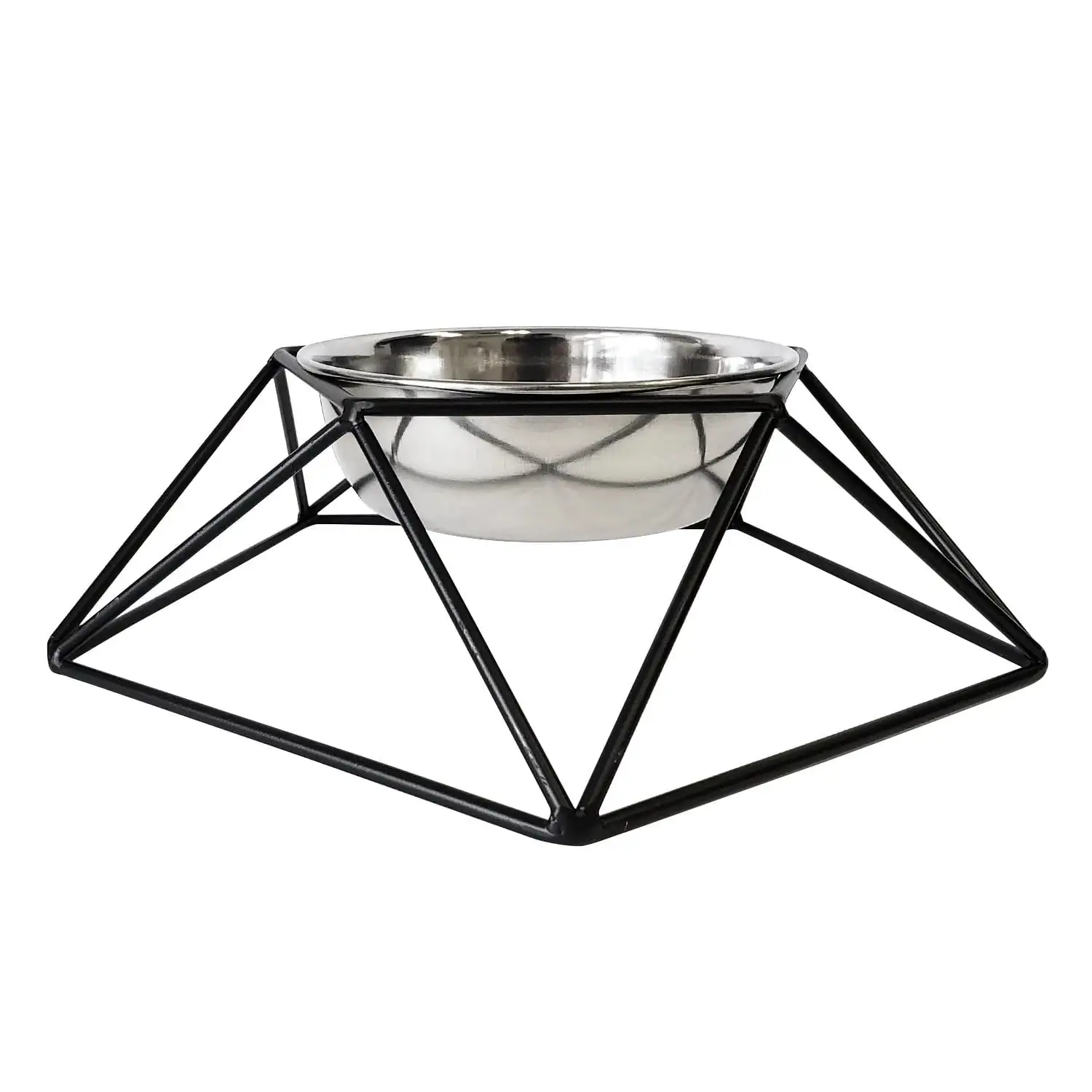 Country Living Modern Hexagonal Black Geometric Dog Feeder with Stainless Steel Bowl