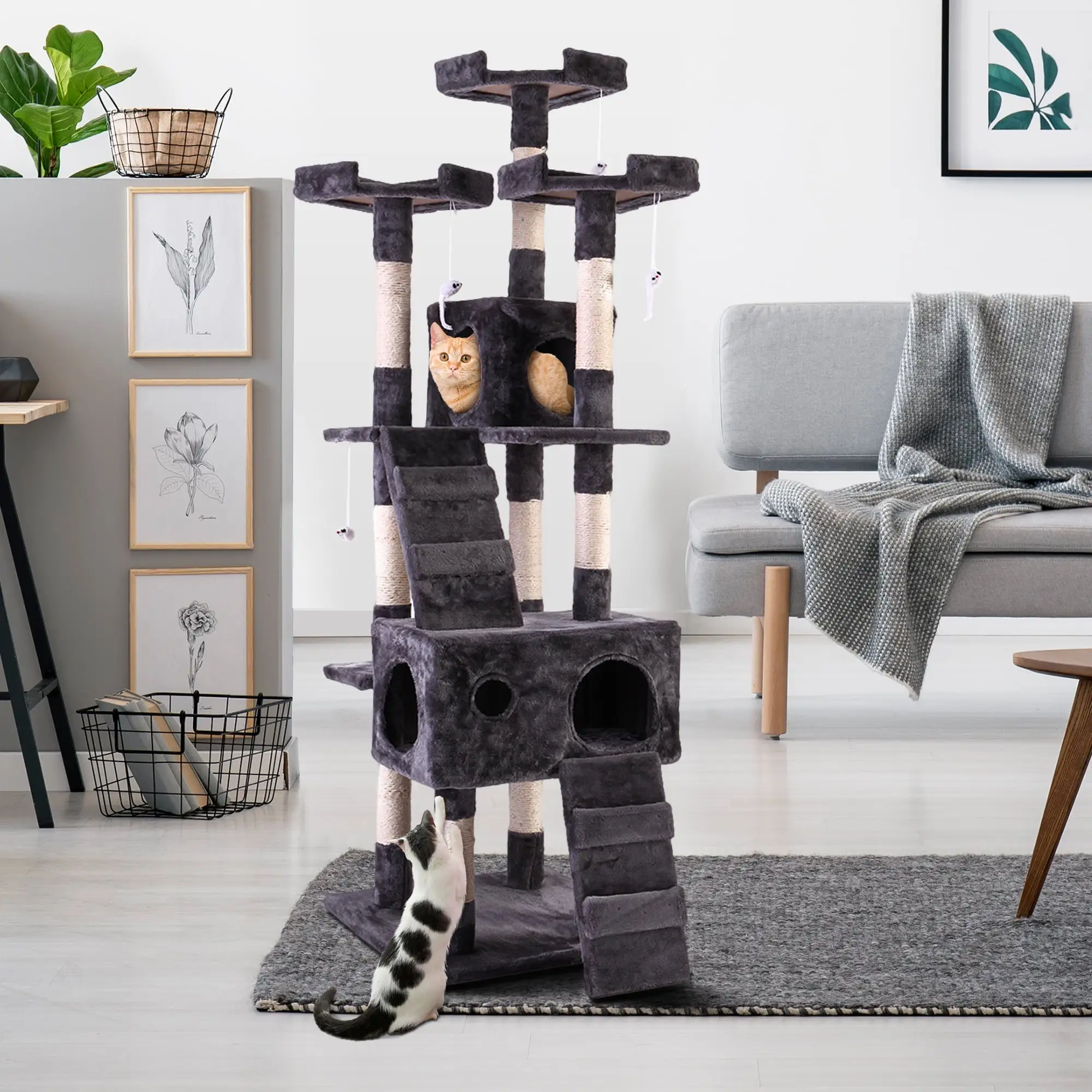 Coziwow 67 Height Cat Tree Pet Kitty Play House Tower Condo Furniture Scratching Post. Gray