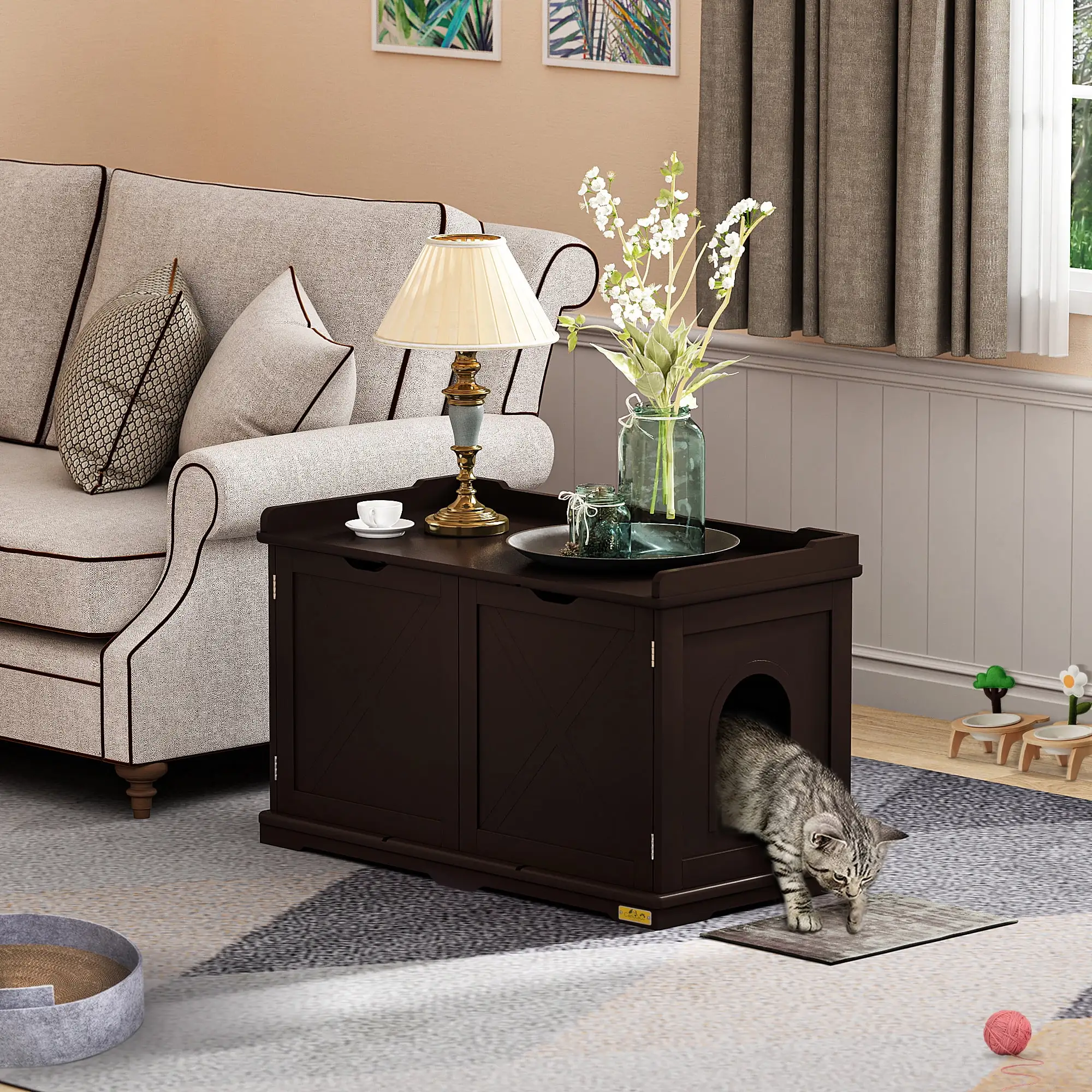 Coziwow Cat Litter Box Enclosure with 9 Vents and Removable Divider. Hidden Cat Litter Box Furniture for Living Room and Bedroom. Chocolate Brown