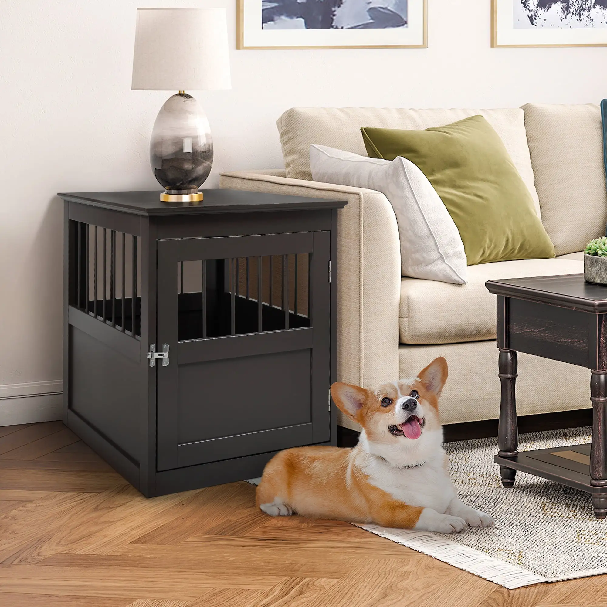 Coziwow Wooden Dog Crate End Table Pet Crate Dog Cage House. Brown