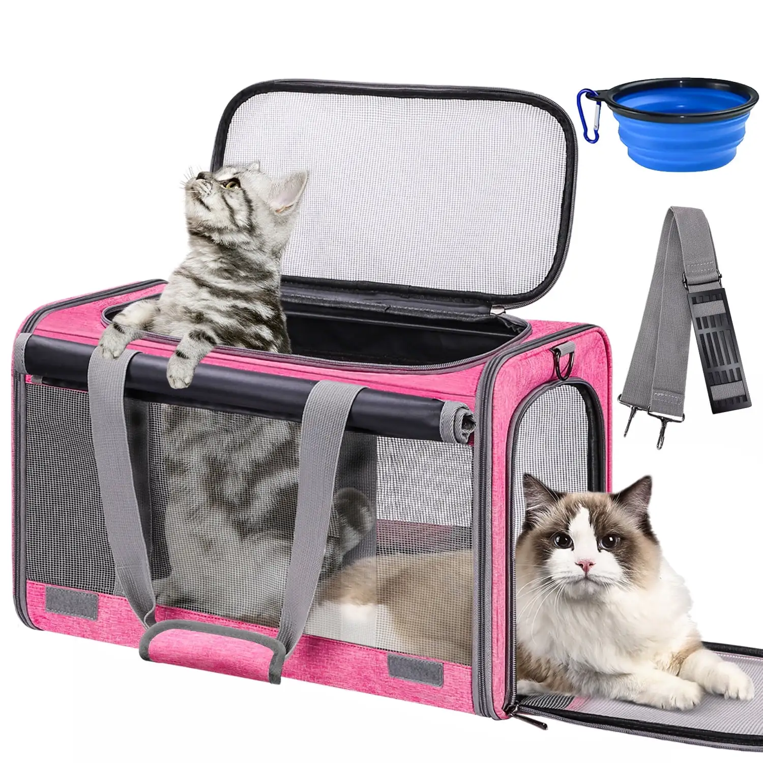 Cshidworld Cat Carrier Airline Approved. Pet Carriers for Cats with Water Bowl/Front Pocket/Adjustable Shoulder Strap. Collapsible Pet Carrier for Small Medium Cat Dogs up to 20lbs. Pink