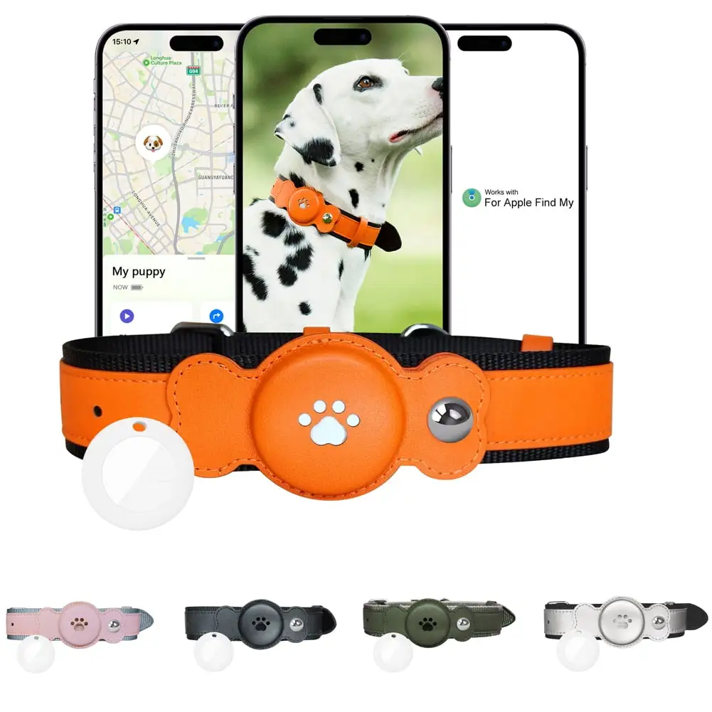 D-GROEE Dog Collar for Small Puppy Dog. Faux Leather Waterproof GPS Pet Collar. Dog Tracker. Medium Large Boy&Girl&Female Dog