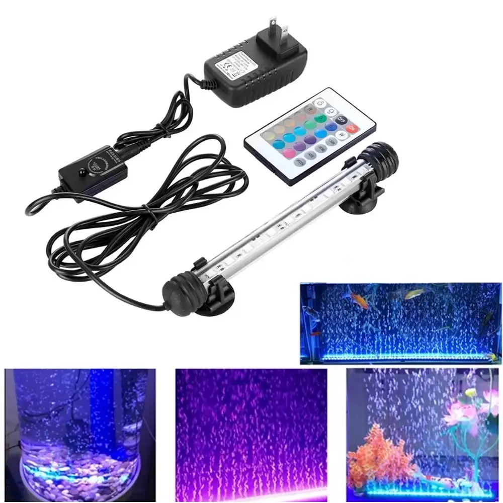 DERCLIVE LED Aquarium Fish Tank Light RGB Waterproof Air Bubble Lamp with Remote Control LED Light bar Stick Underwater Lights 3 Light Modes